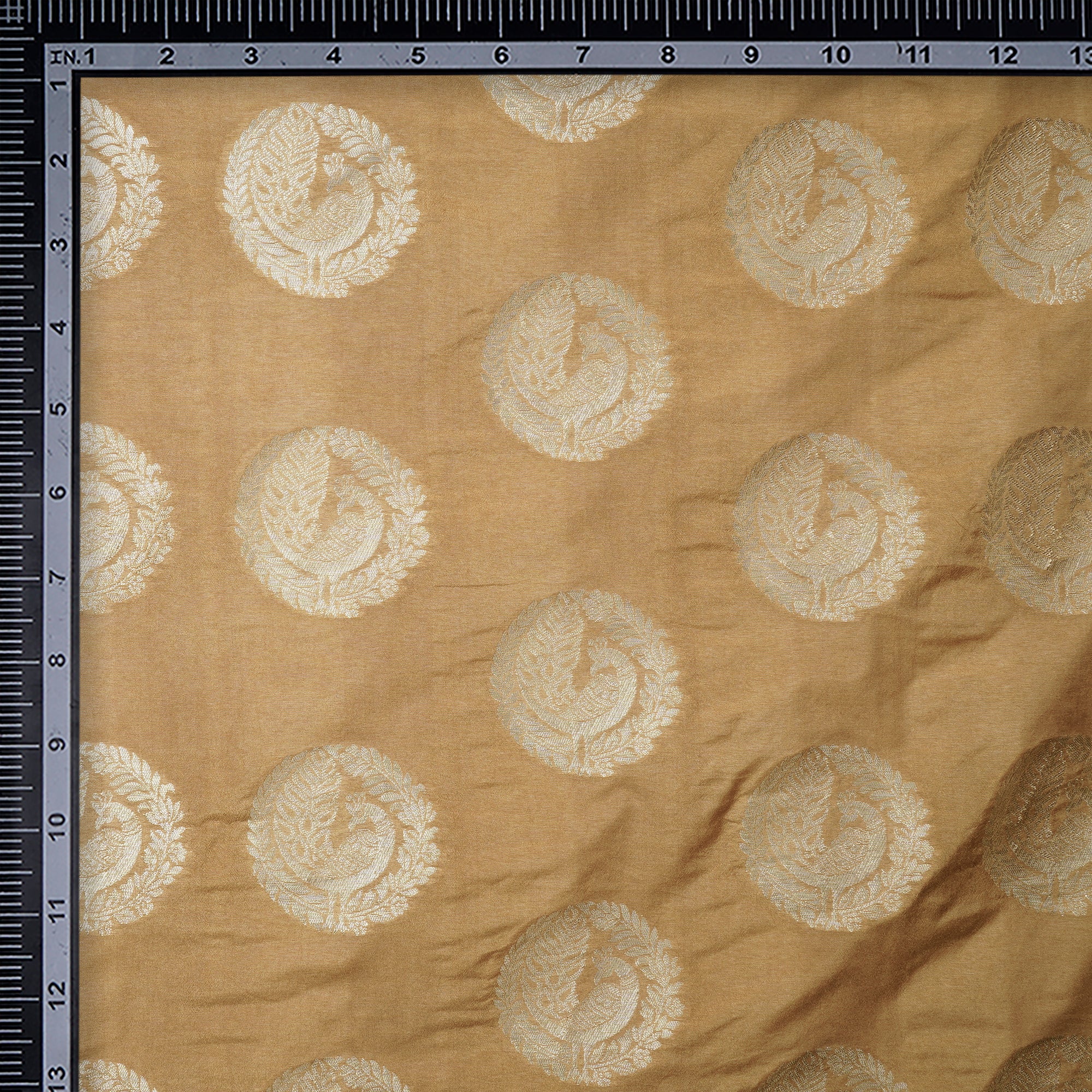 Amber Gold Floral Booti Pattern Blended Banarasi Brocade Fabric