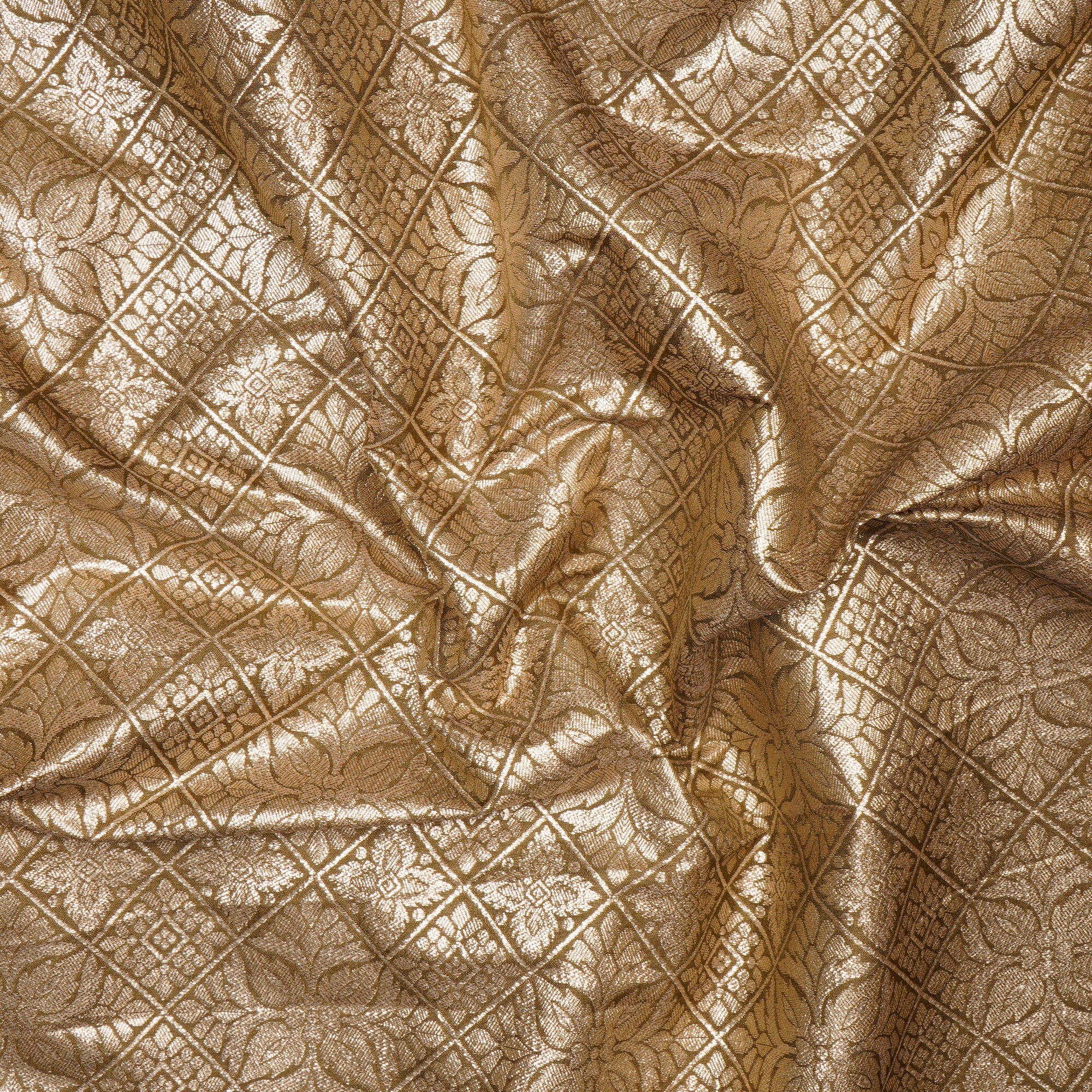 Dull Gold All Over Blended Banarasi Brocade Fabric