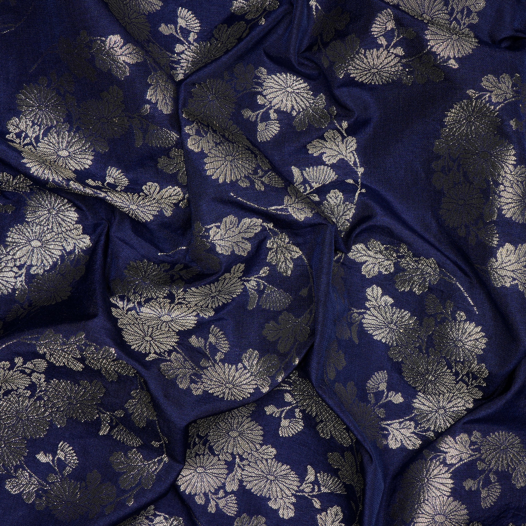 Bellwether Blue Floral Booti Pattern Blended Banarasi Brocade Fabric