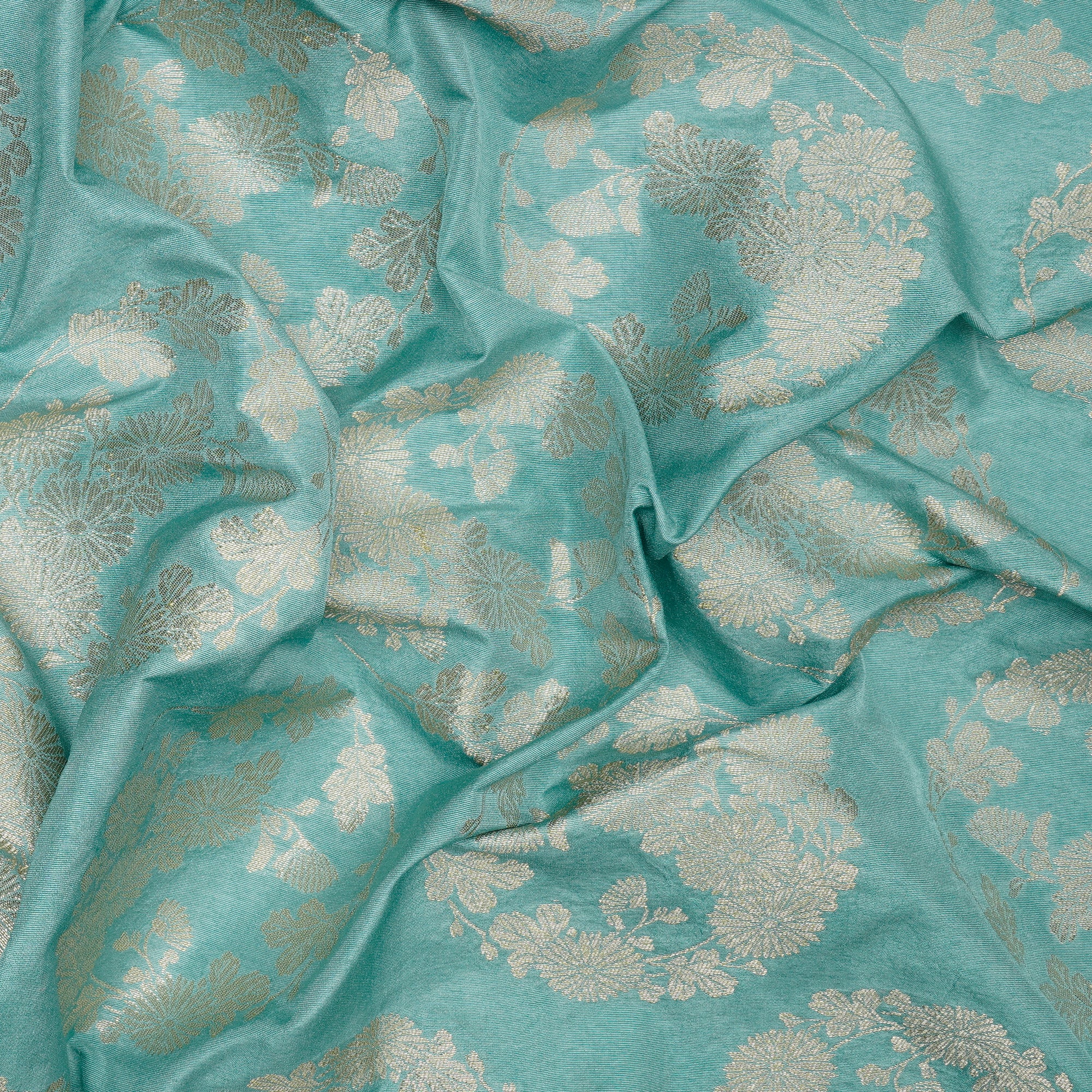 Pool Blue Floral Booti Pattern Blended Banarasi Brocade Fabric