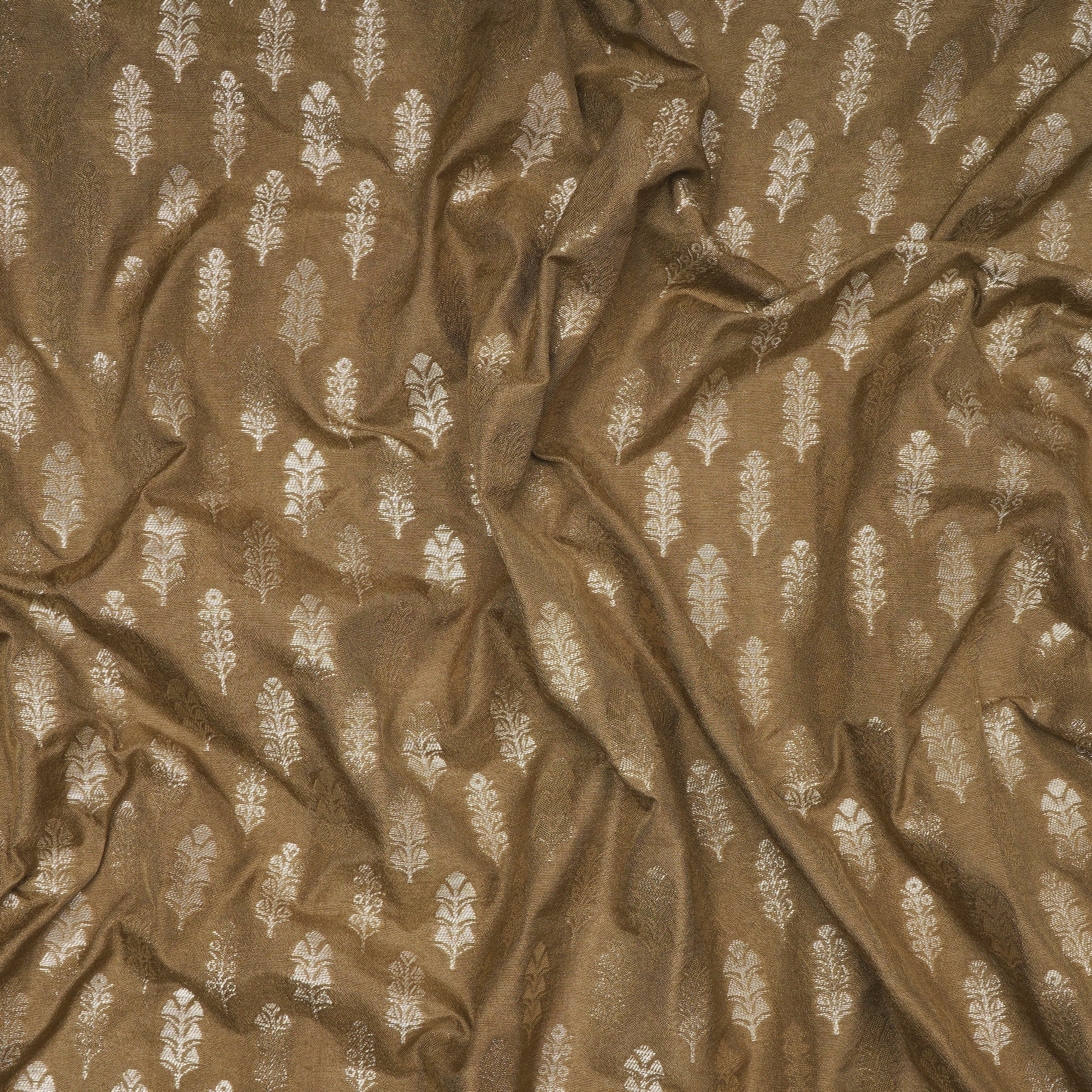 Dull Gold Floral Booti Pattern Blended Banarasi Brocade Fabric