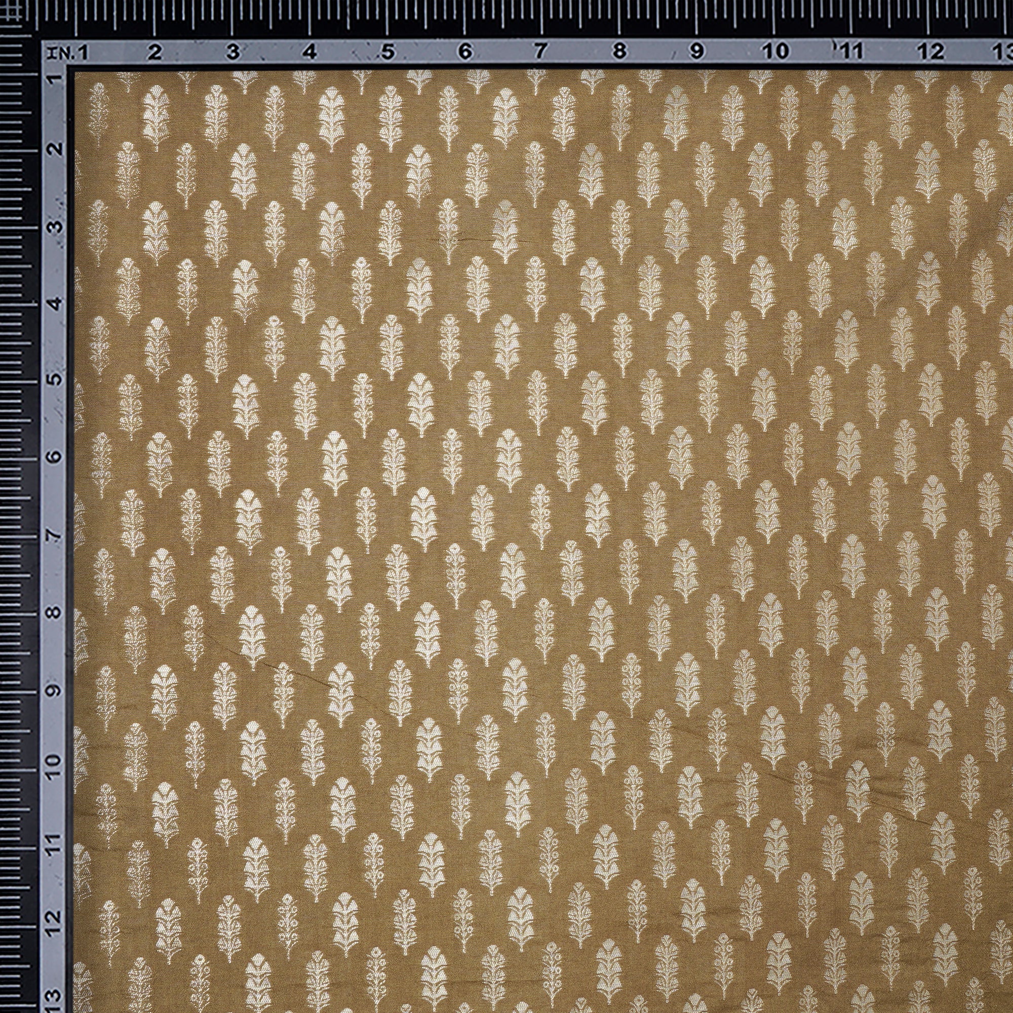 Dull Gold Floral Booti Pattern Blended Banarasi Brocade Fabric