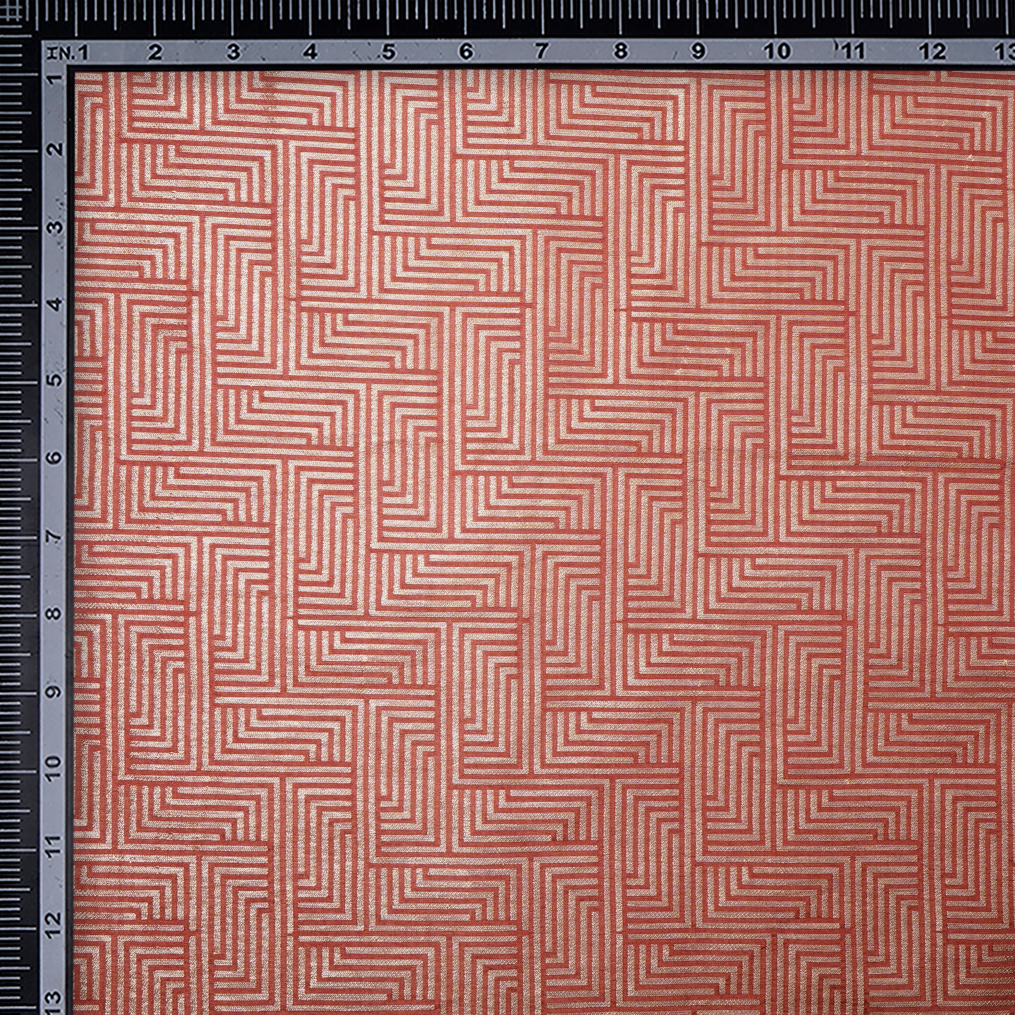 Brick Red Geometric Pattern Blended Banarasi Brocade Fabric