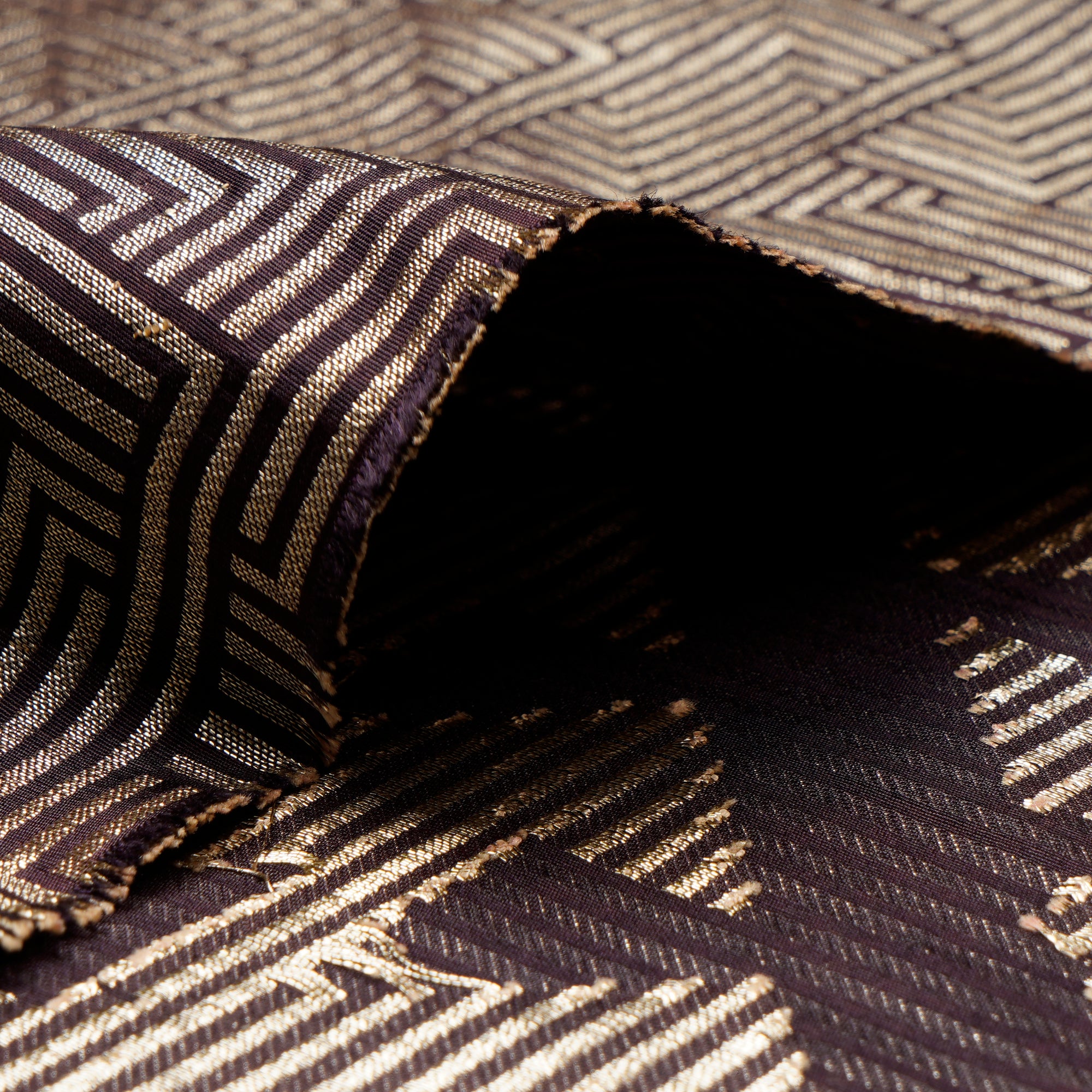 Plum Wine Geometric Pattern Blended Banarasi Brocade Fabric