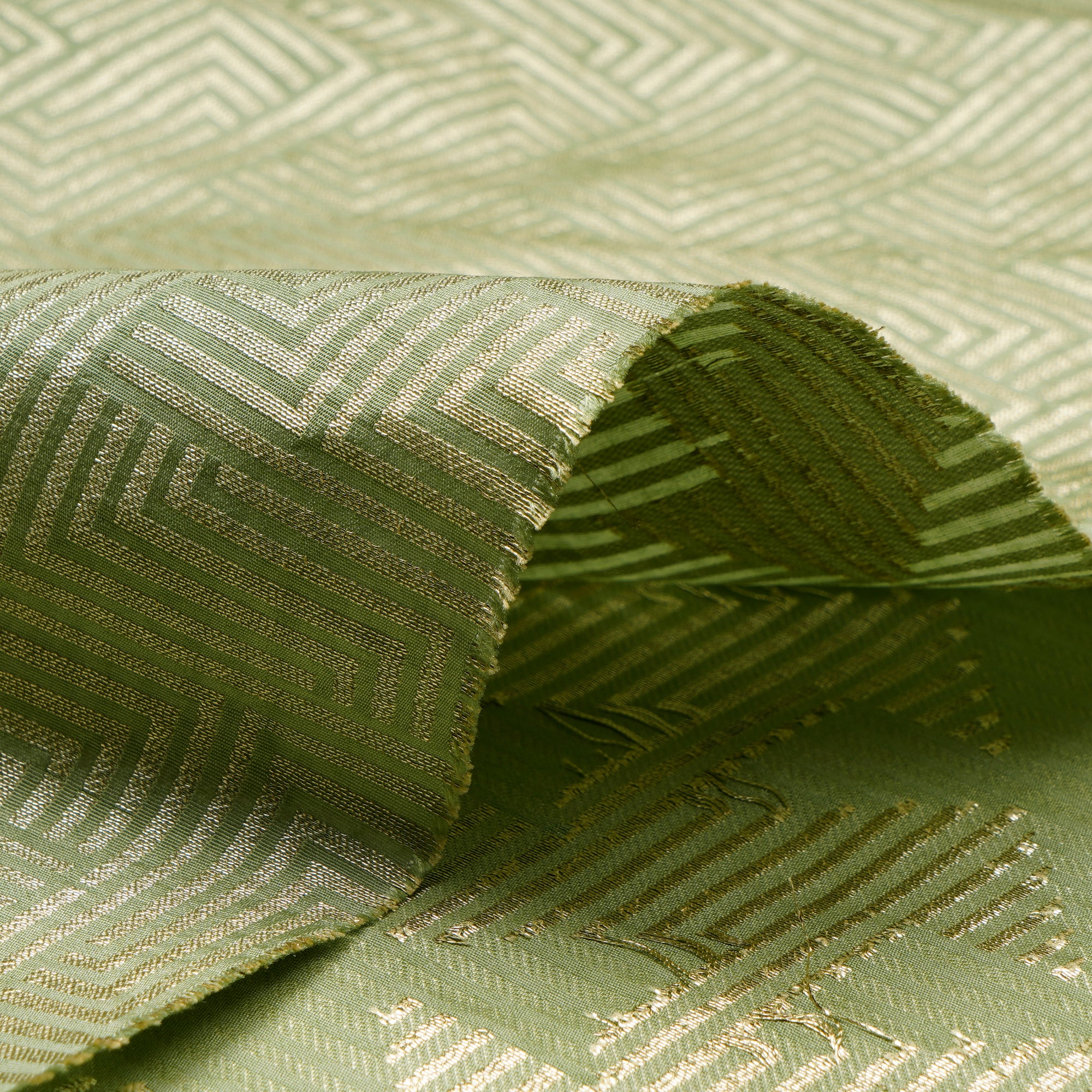 Hemlock Geometric Pattern Blended Banarasi Brocade Fabric