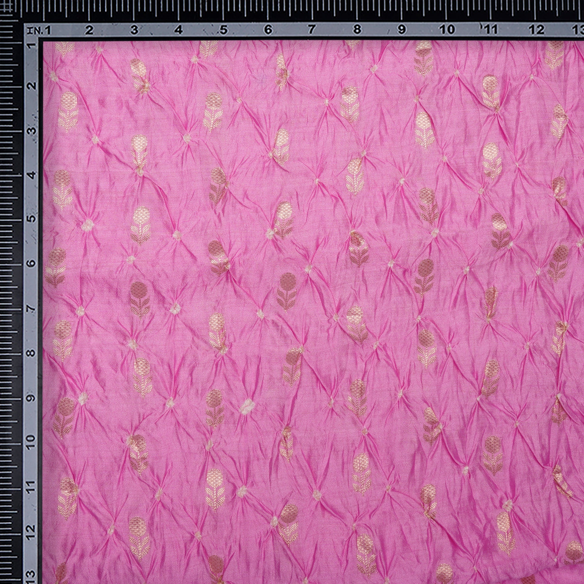 Baby Pink Natural Dye Bandhni pattern Chiniya Jari Silk Fabric