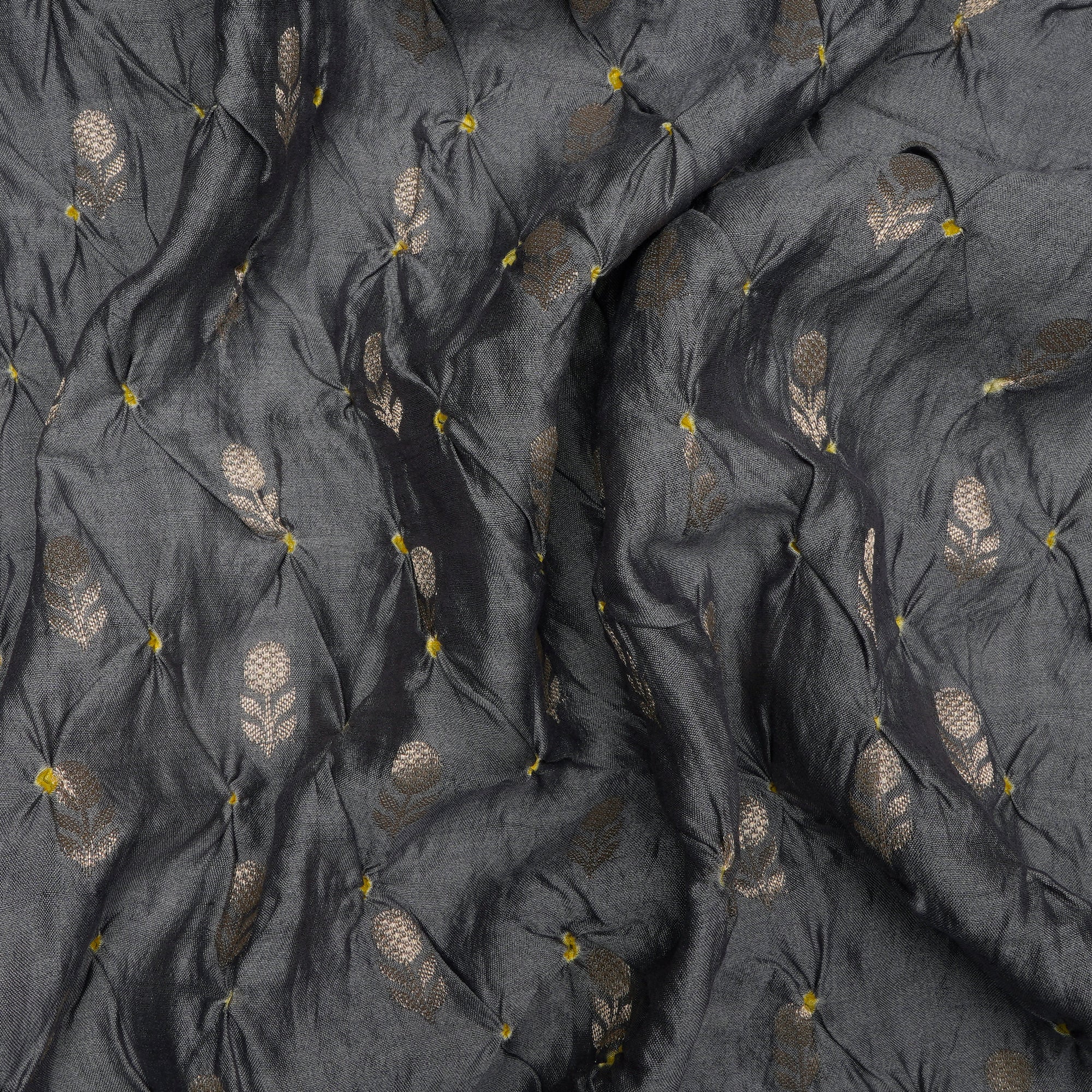 Grey Natural Dye Bandhni pattern Chiniya Jari Silk Fabric