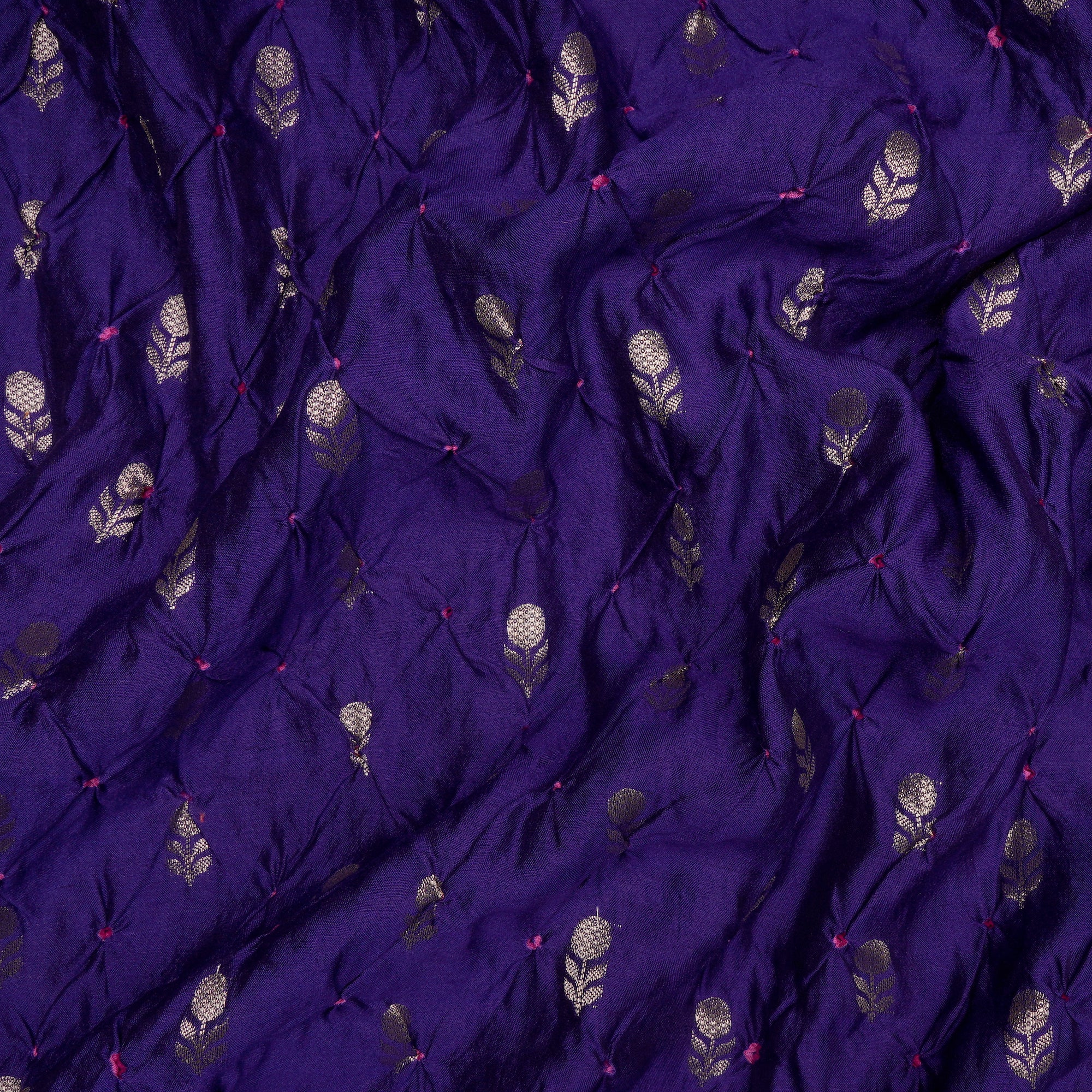 Purple Natural Dye Bandhni pattern Chiniya Jari Silk Fabric