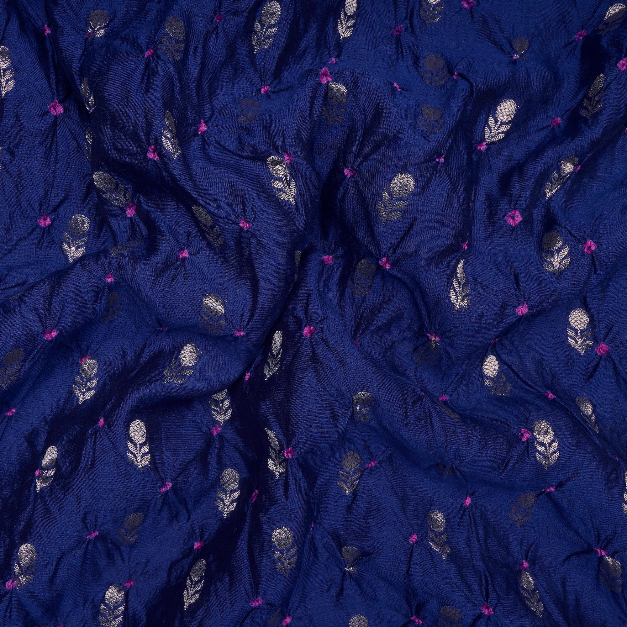 Navy Blue Natural Dye Bandhni pattern Chiniya Jari Silk Fabric