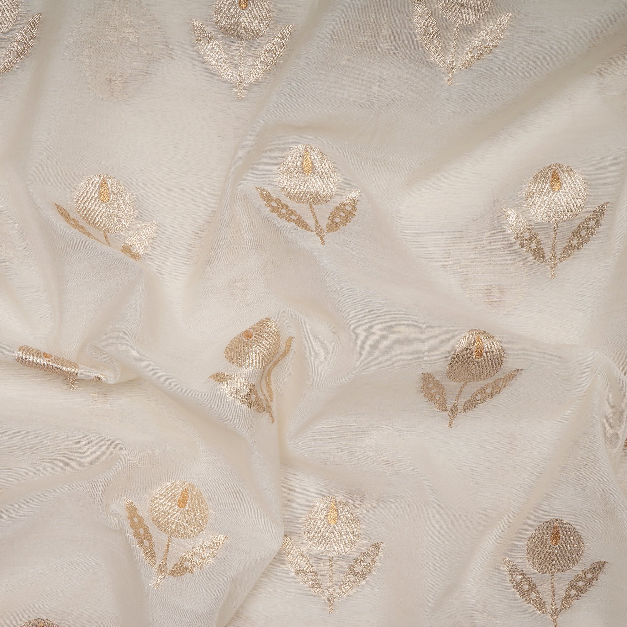 Off-White Silver Dyeable Fancy Chanderi Jacquard Fabric