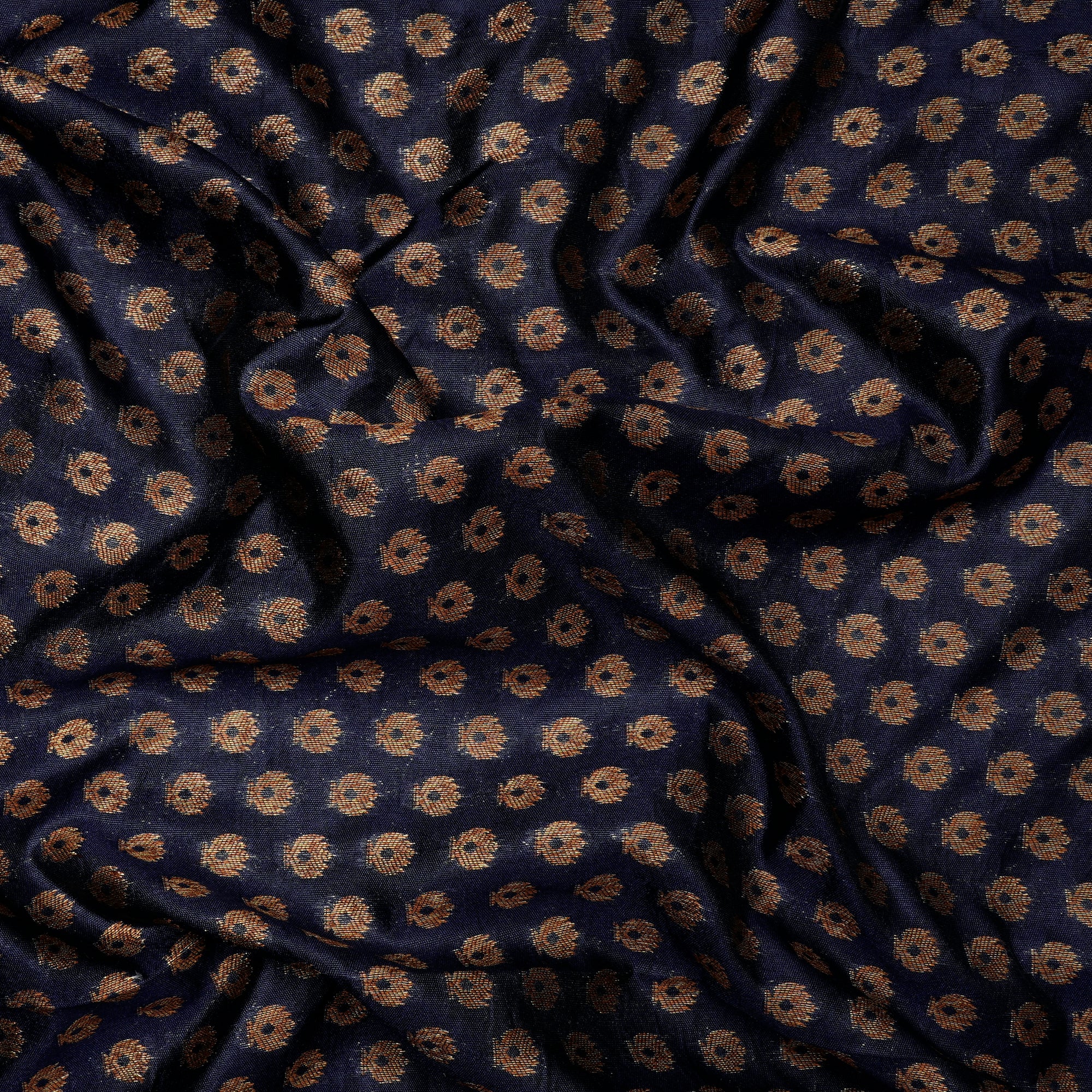 Navy Blue Booti Pattern Blended Banarasi Brocade Fabric