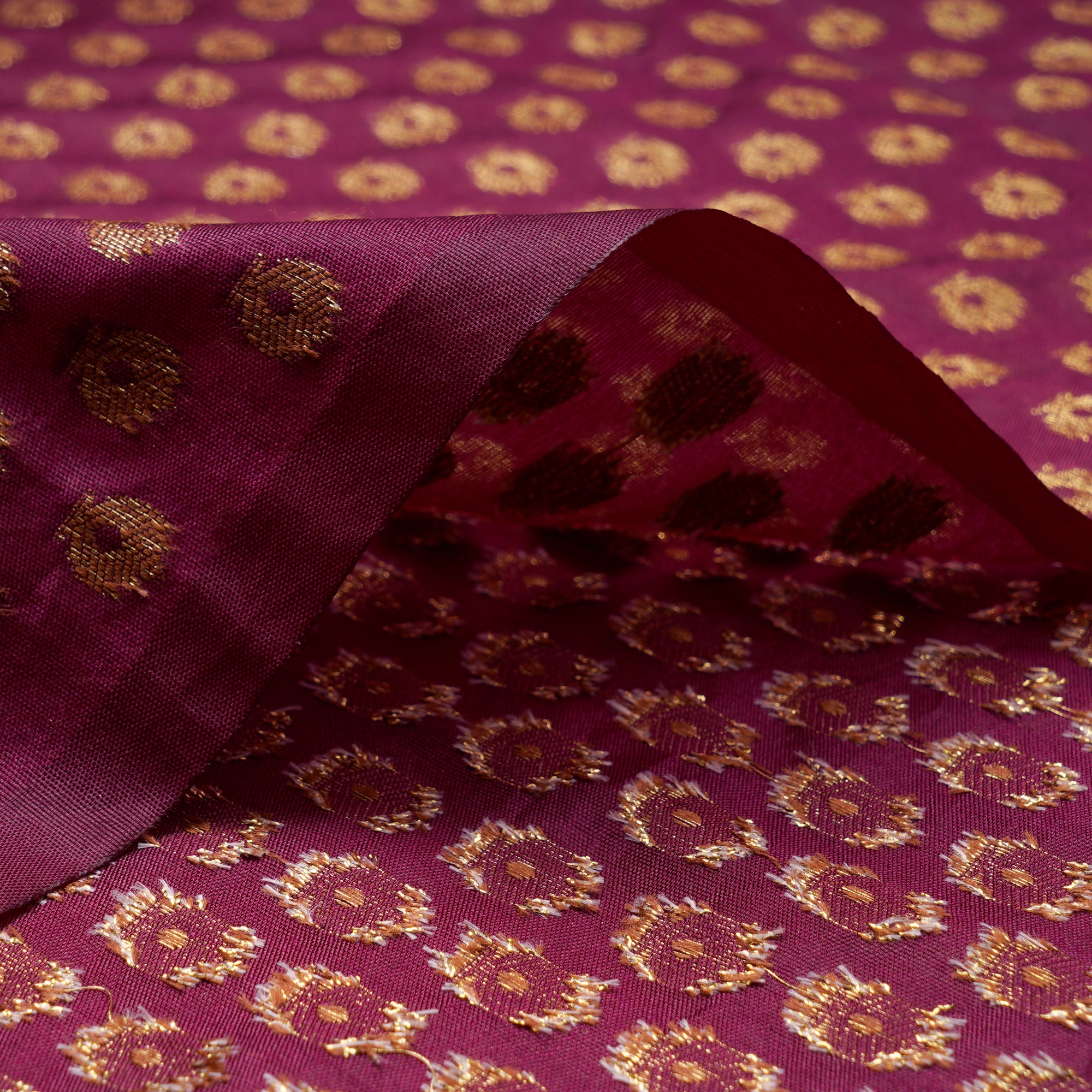Dark Purple Booti Pattern Blended Banarasi Brocade Fabric