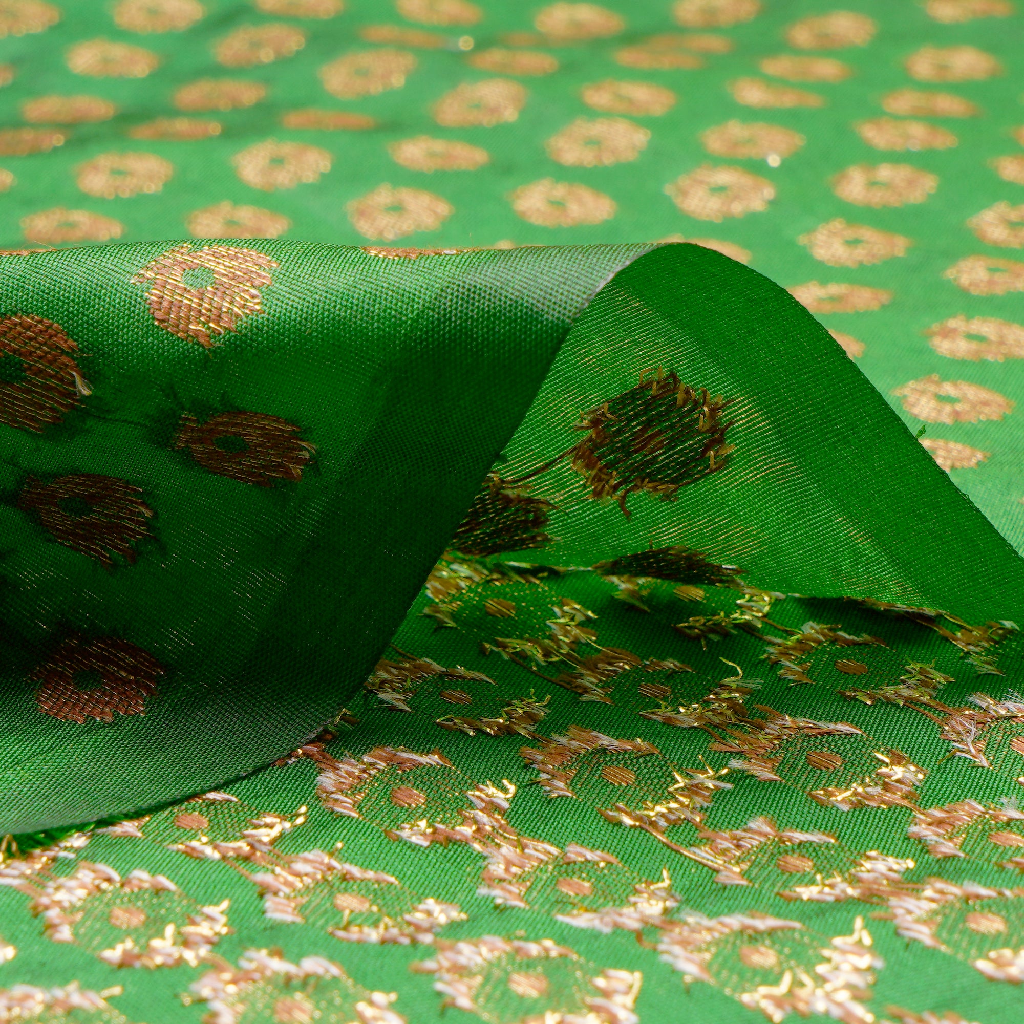 Green Booti Pattern Blended Banarasi Brocade Fabric