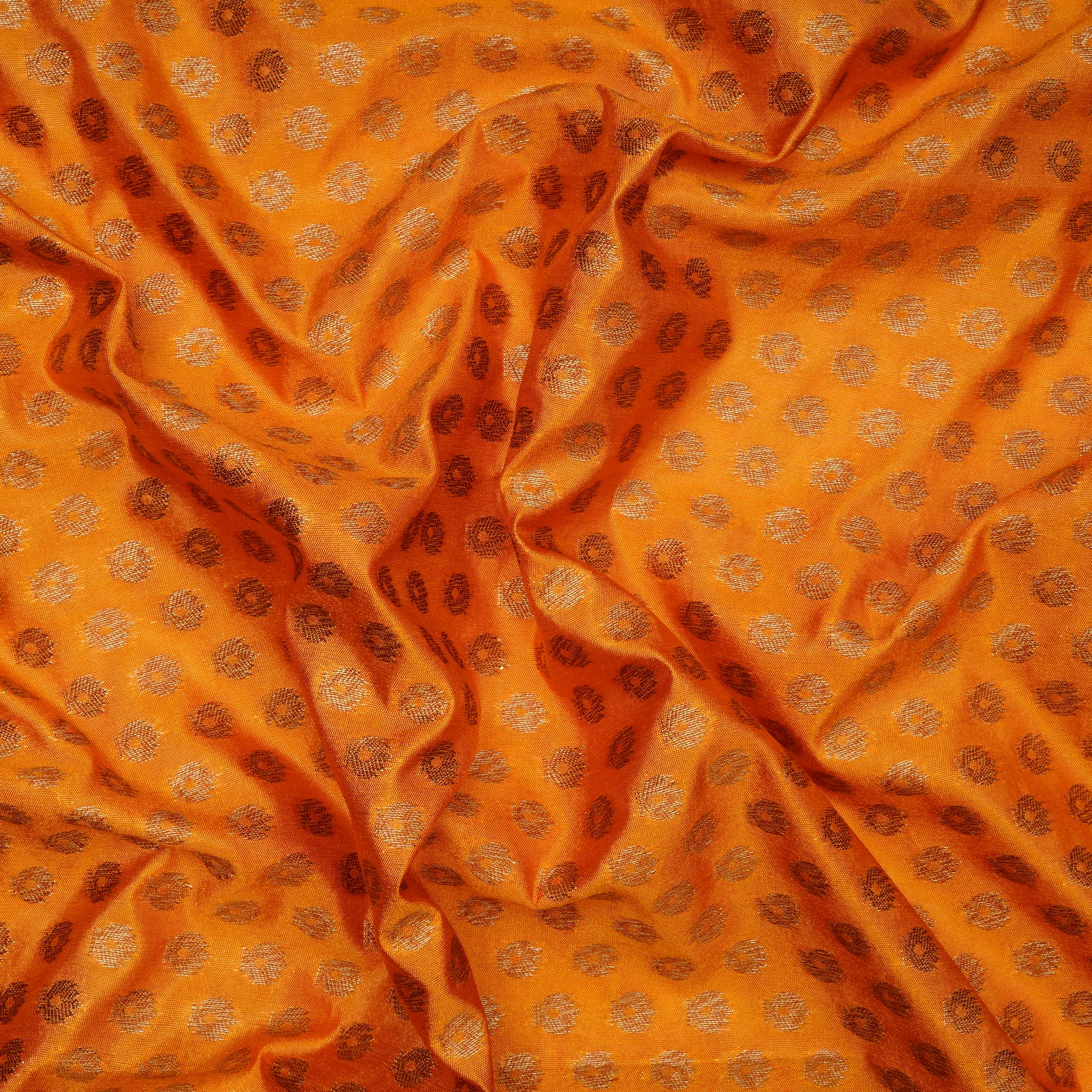 Orange Booti Pattern Blended Banarasi Brocade Fabric