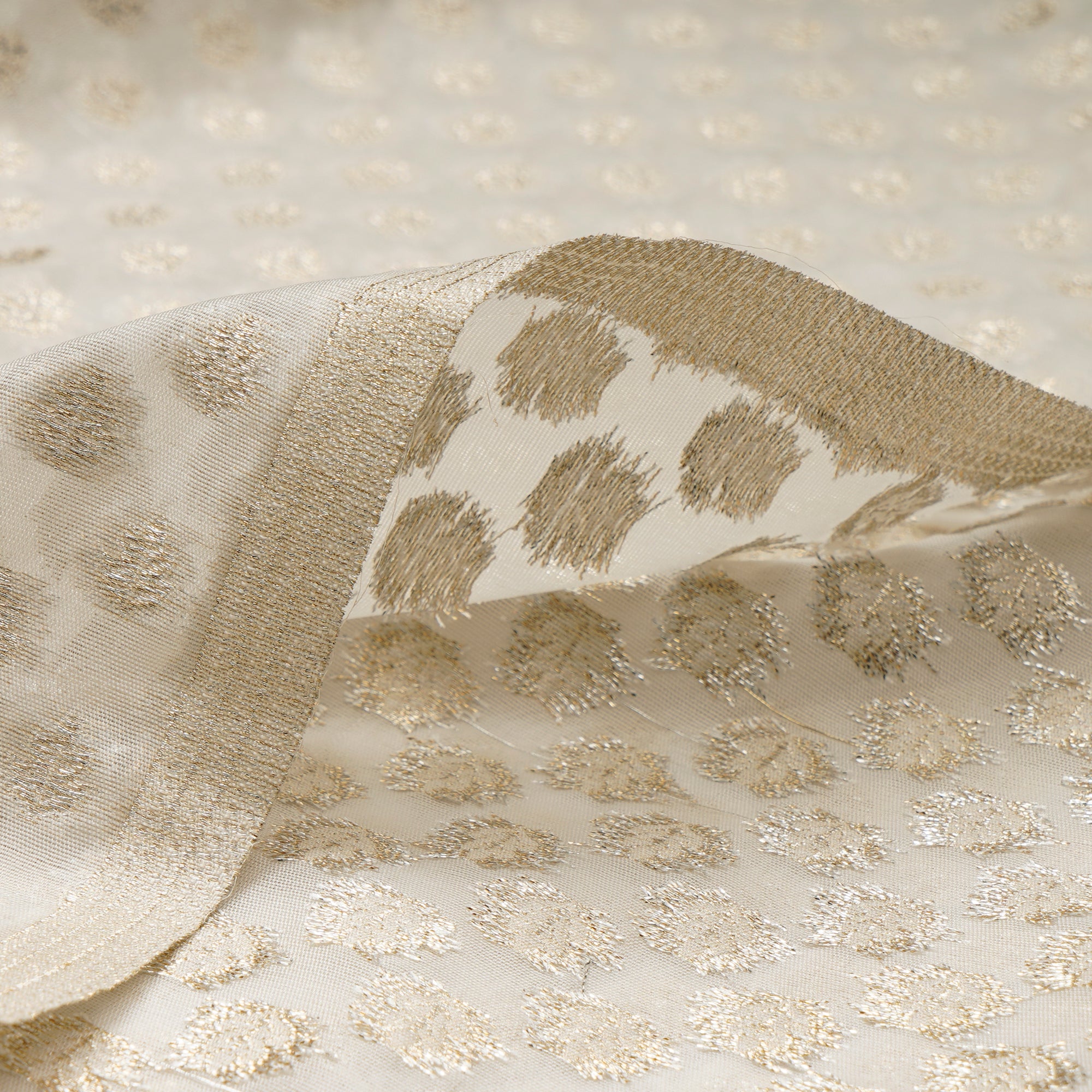 Off-White Silver Dyeable Booti Pattern Handwoven Fancy Banarasi Fabric