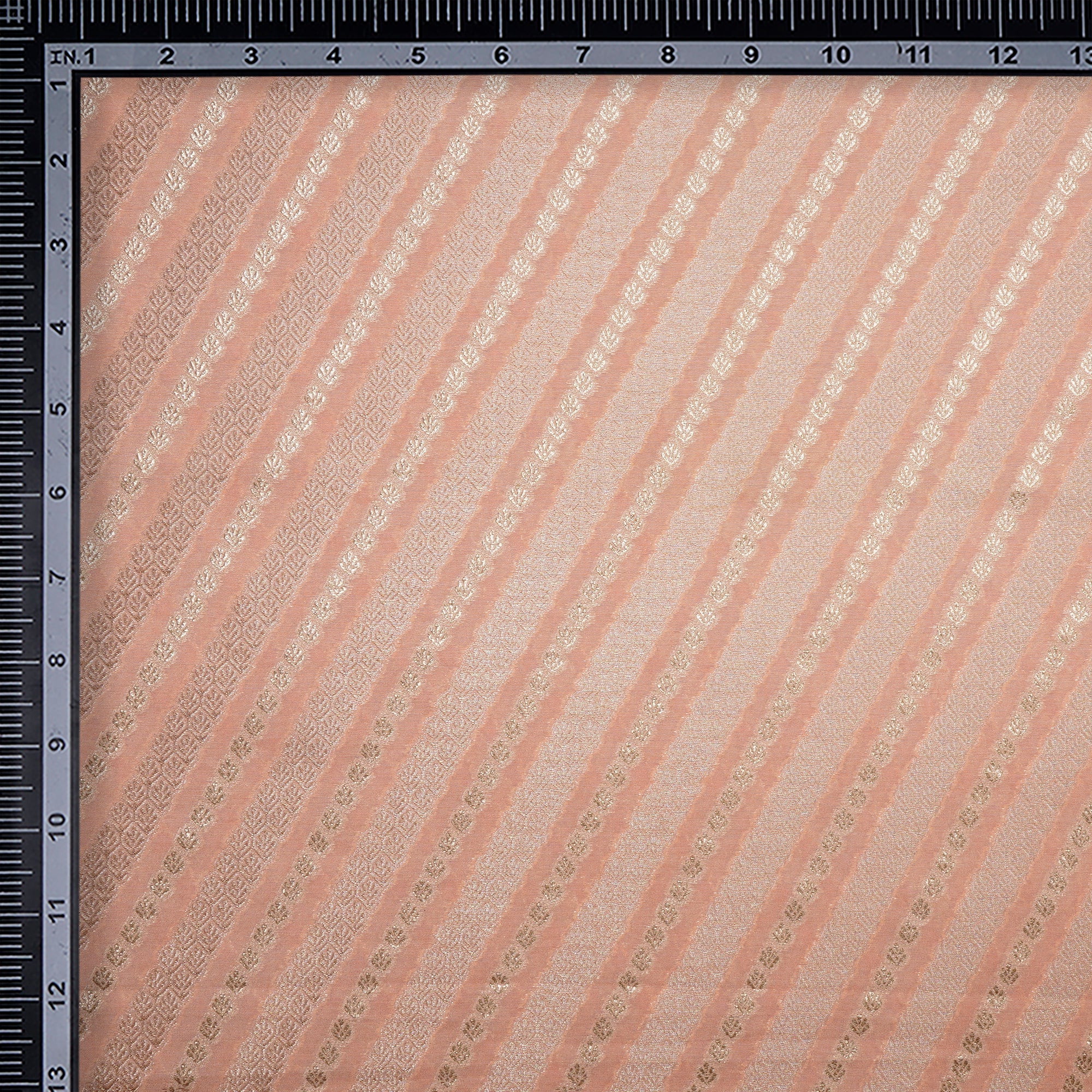 Peach Parfait Strip Pattern Blended Banarasi Brocade Fabric