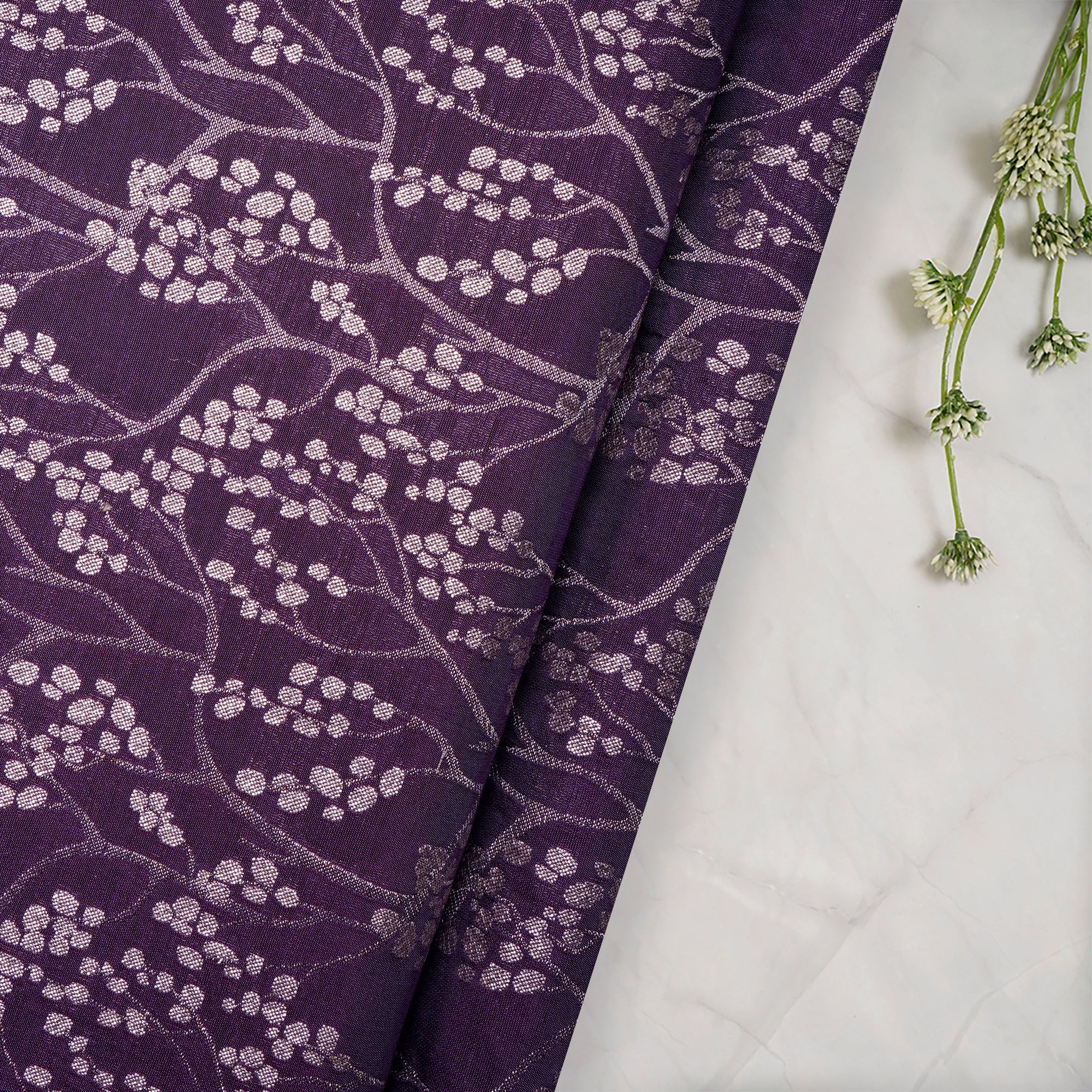 Deep Purple Floral Pattern Blended Banarasi Brocade Fabric