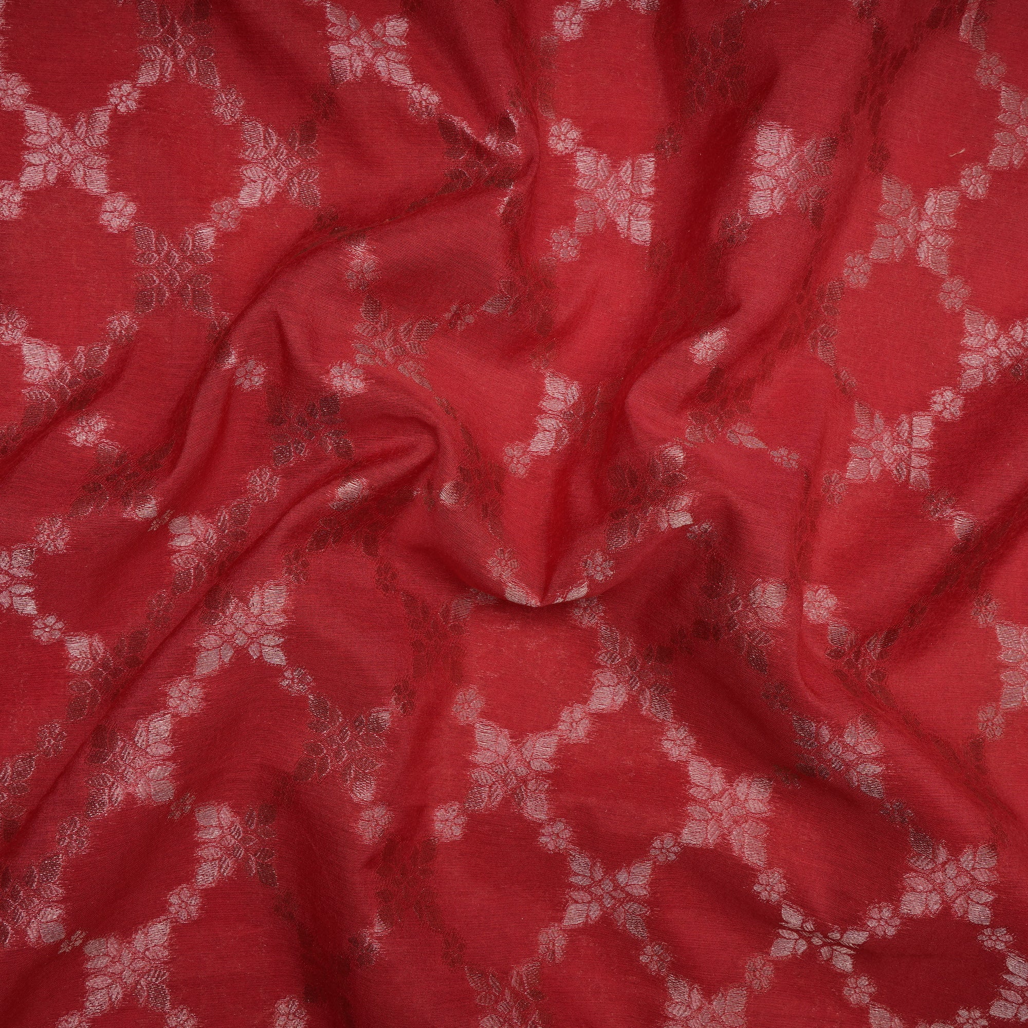 Red Traditional Pattern Blended Banarasi Brocade Fabric