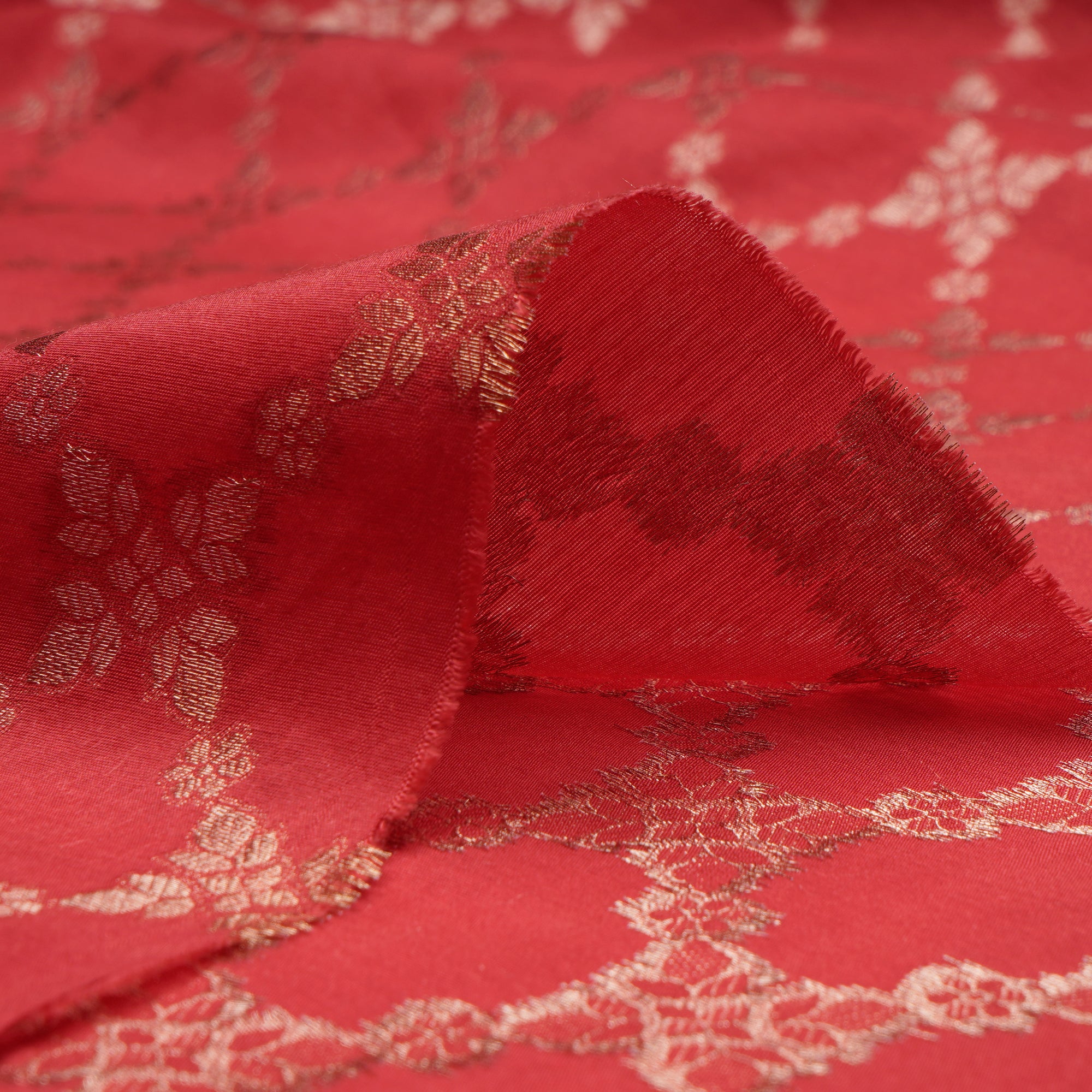 Red Traditional Pattern Blended Banarasi Brocade Fabric