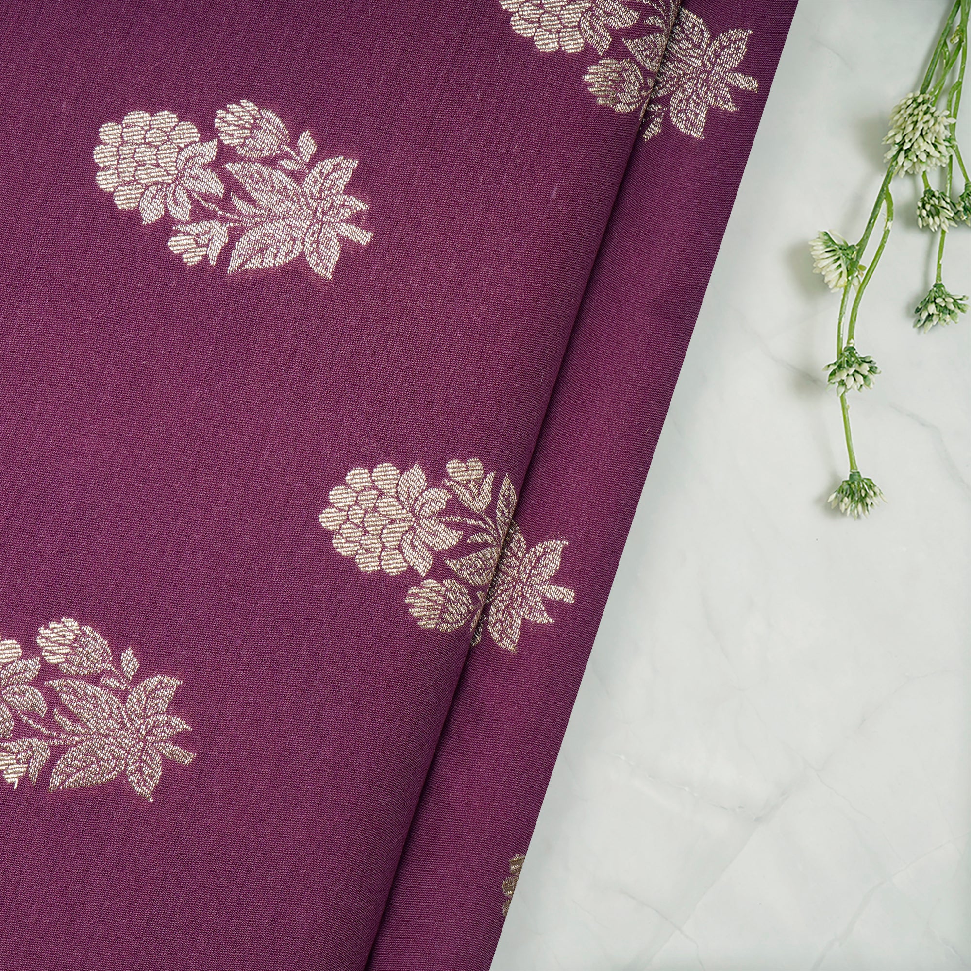 Purple Motif Pattern Blended Banarasi Brocade Fabric