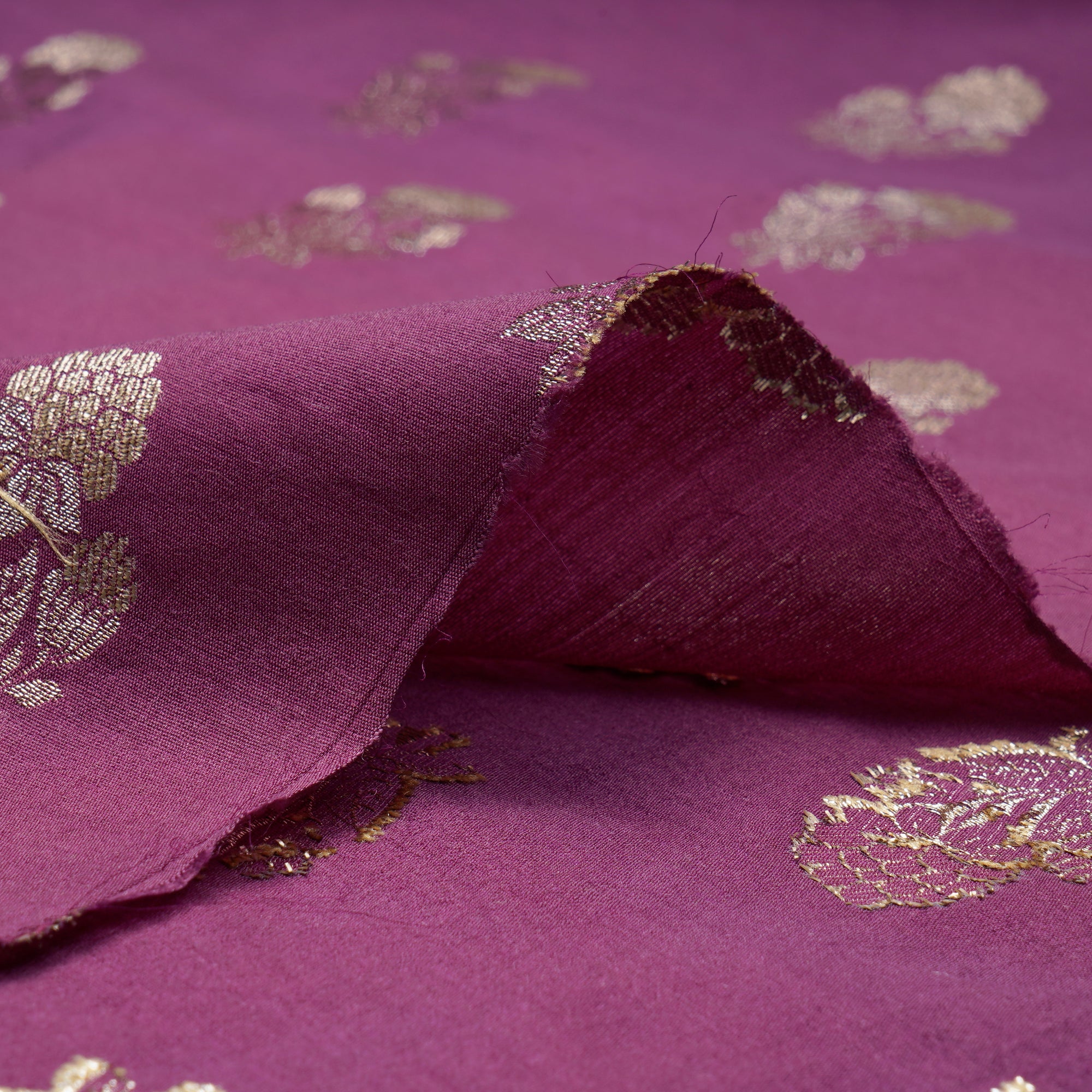 Purple Motif Pattern Blended Banarasi Brocade Fabric