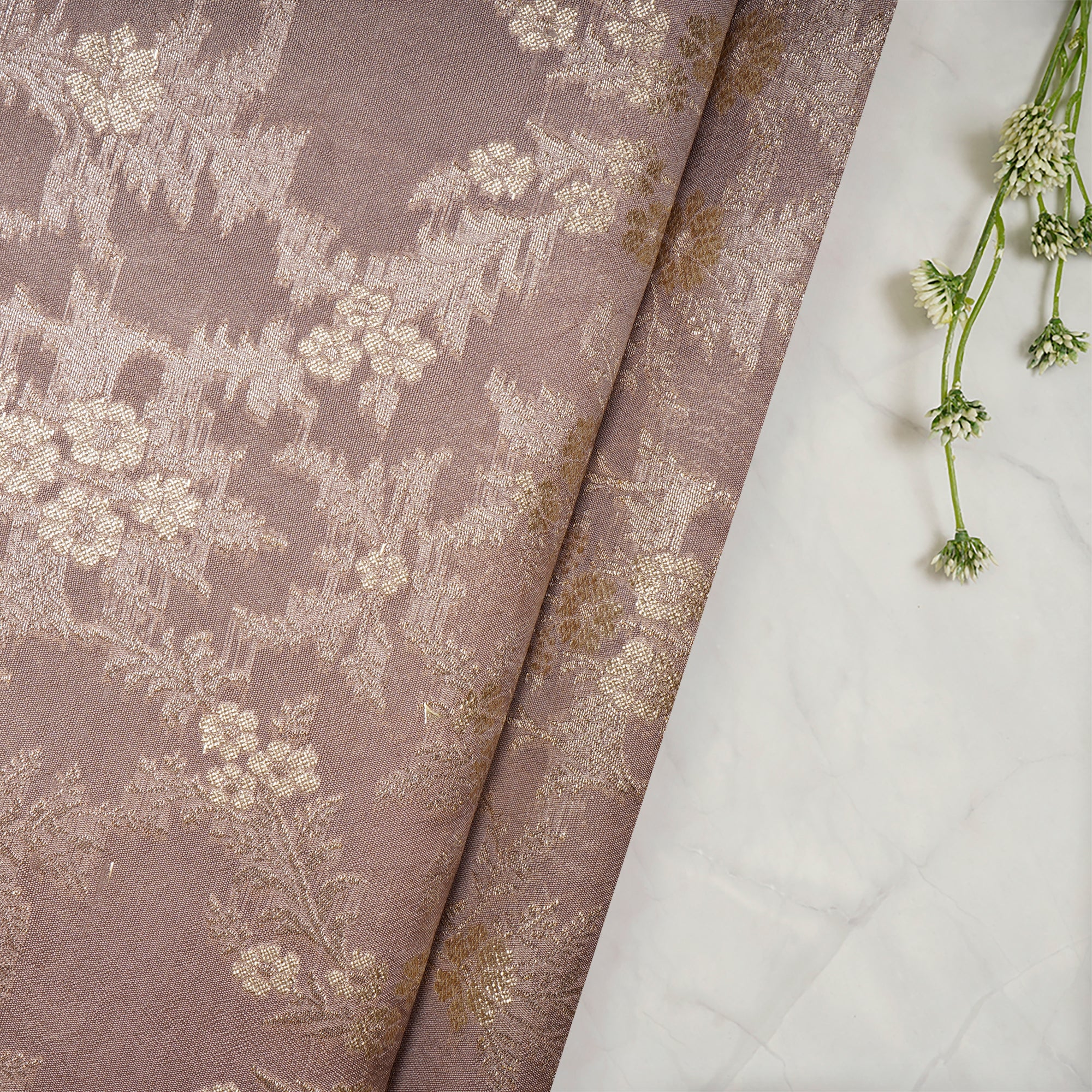 Shadow Gray Floral Pattern Blended Banarasi Brocade Fabric