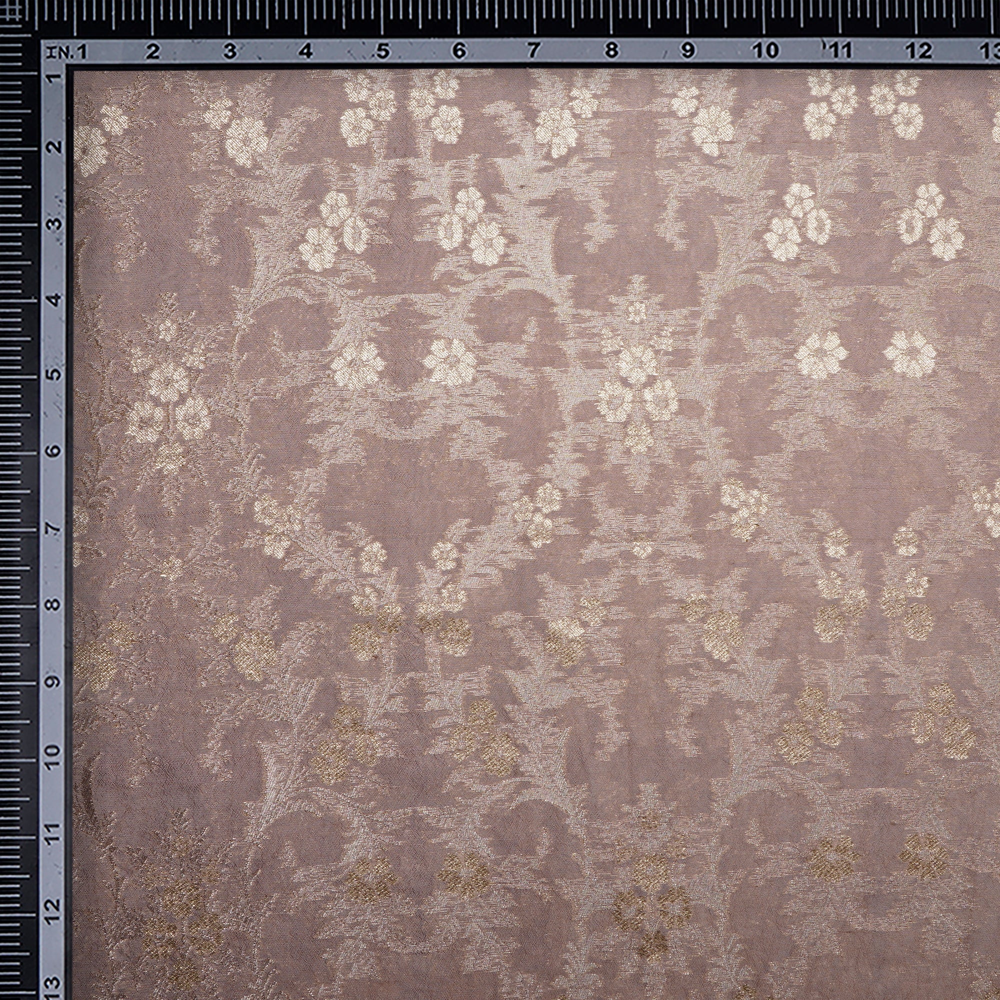 Shadow Gray Floral Pattern Blended Banarasi Brocade Fabric
