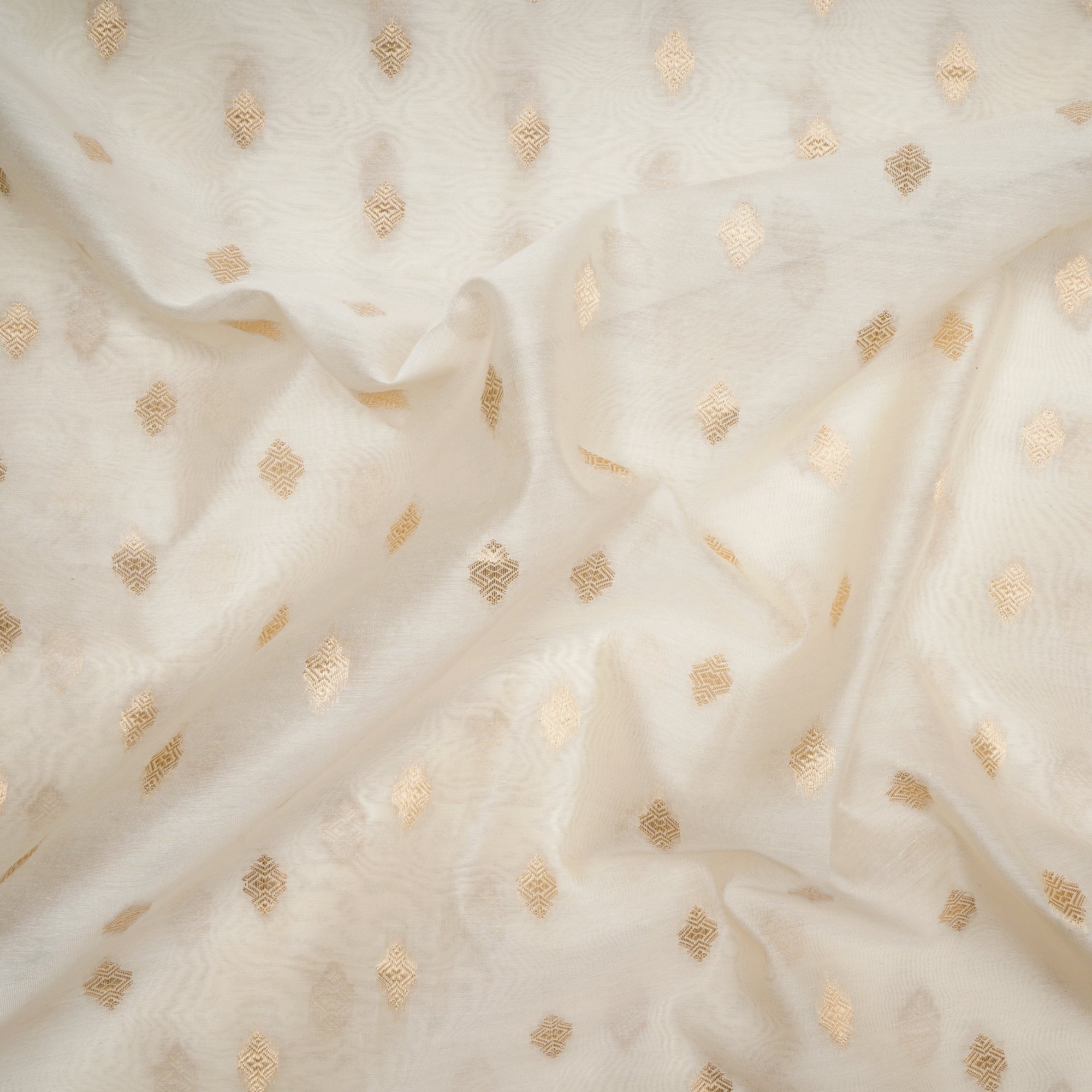 Off-White Dyeable Booti Pattern Handwoven Gold Zari Chanderi Jacquard Fabric
