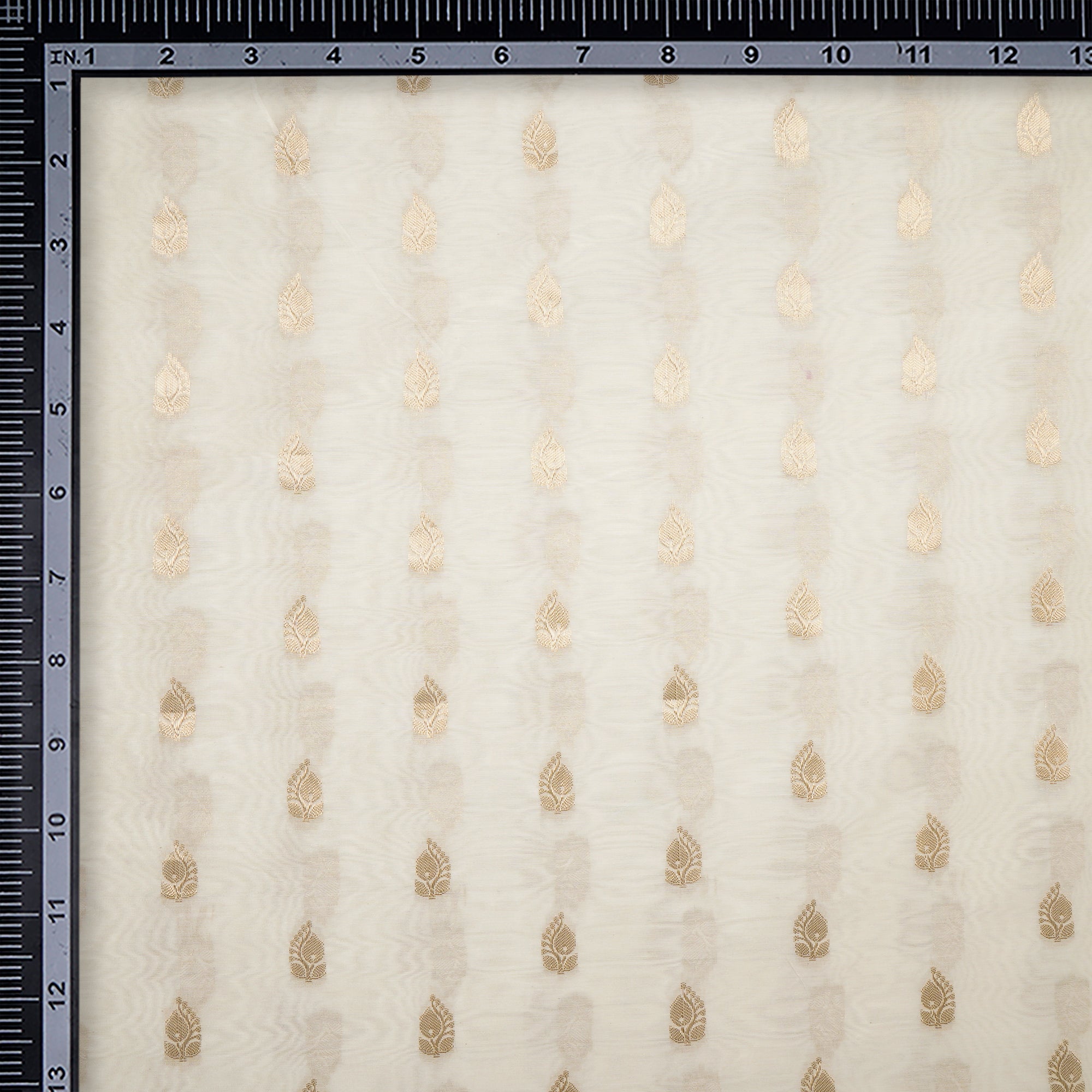 Off-White Dyeable Booti Pattern Handwoven Gold Zari Chanderi Jacquard Fabric