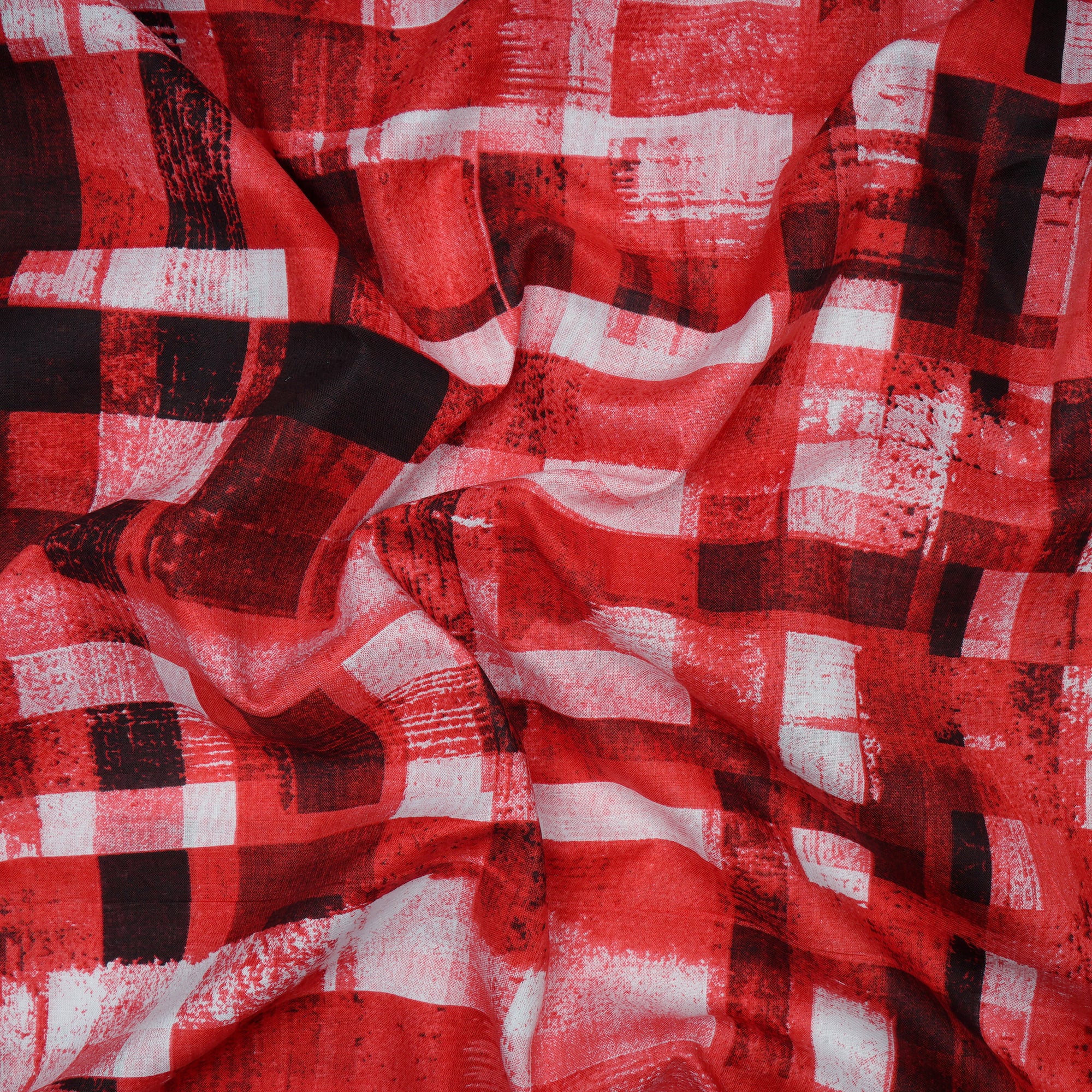 Red-Black Color Printed Cotton Cambric Fabric