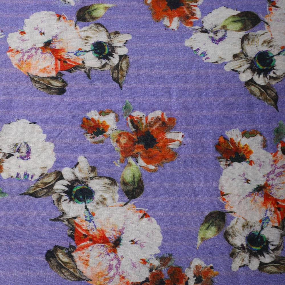 Dark Purple Color Digital Printed Muga Georgette Silk Fabric