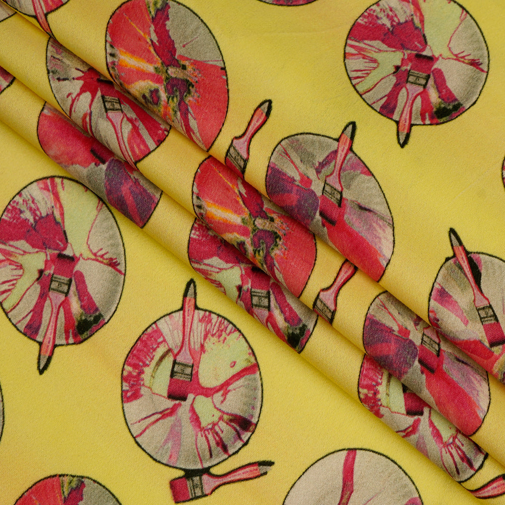 Yellow Color Digital Printed Crepe Satin Viscose Fabric