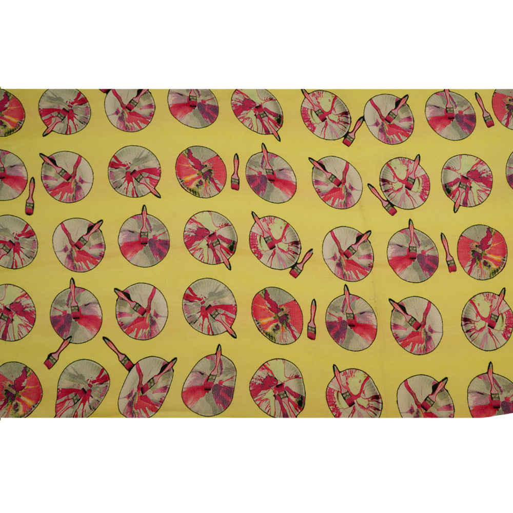 Yellow Color Digital Printed Crepe Satin Viscose Fabric