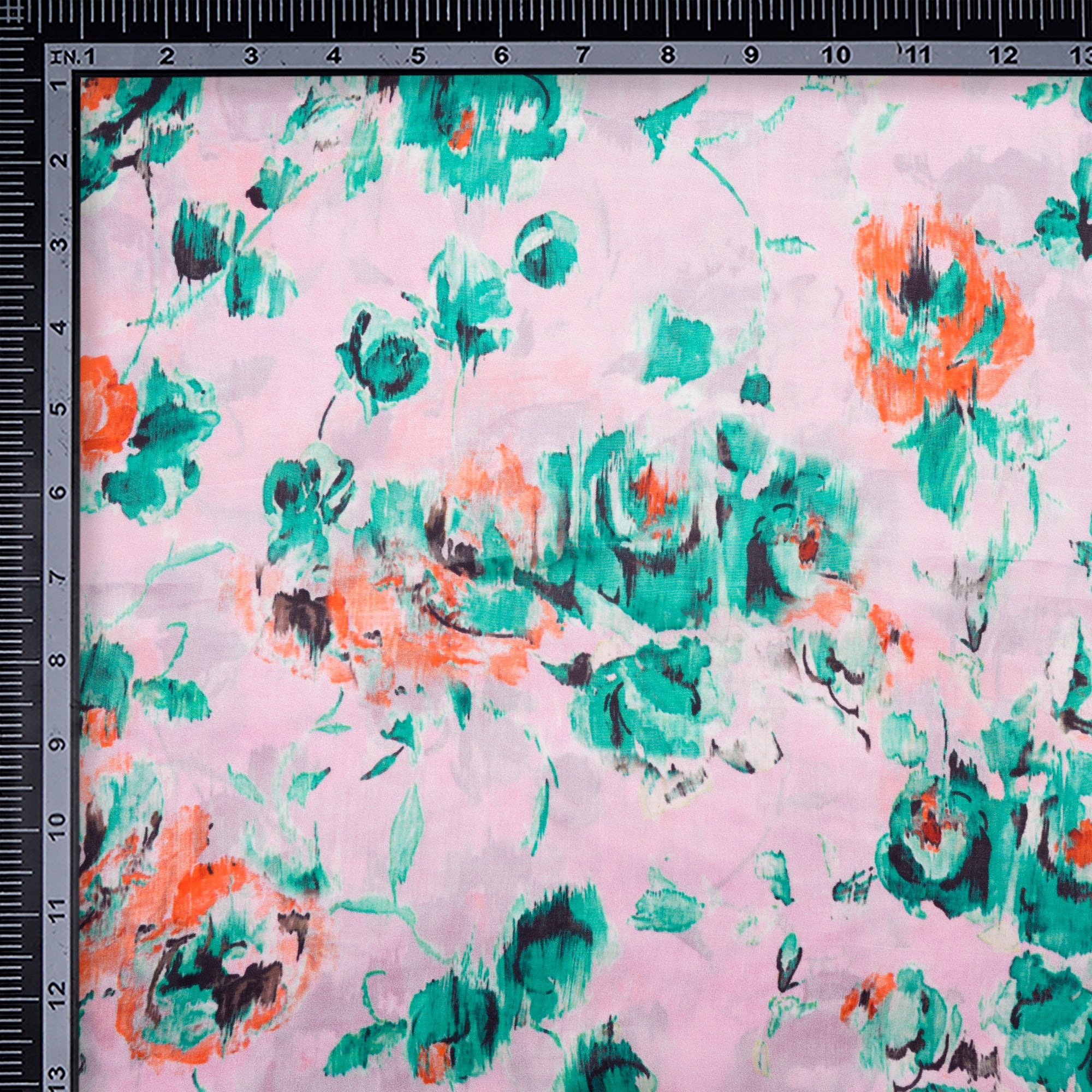 Flamingo Pink-Green Color Digital Printed Bemberg Habutai Fabric