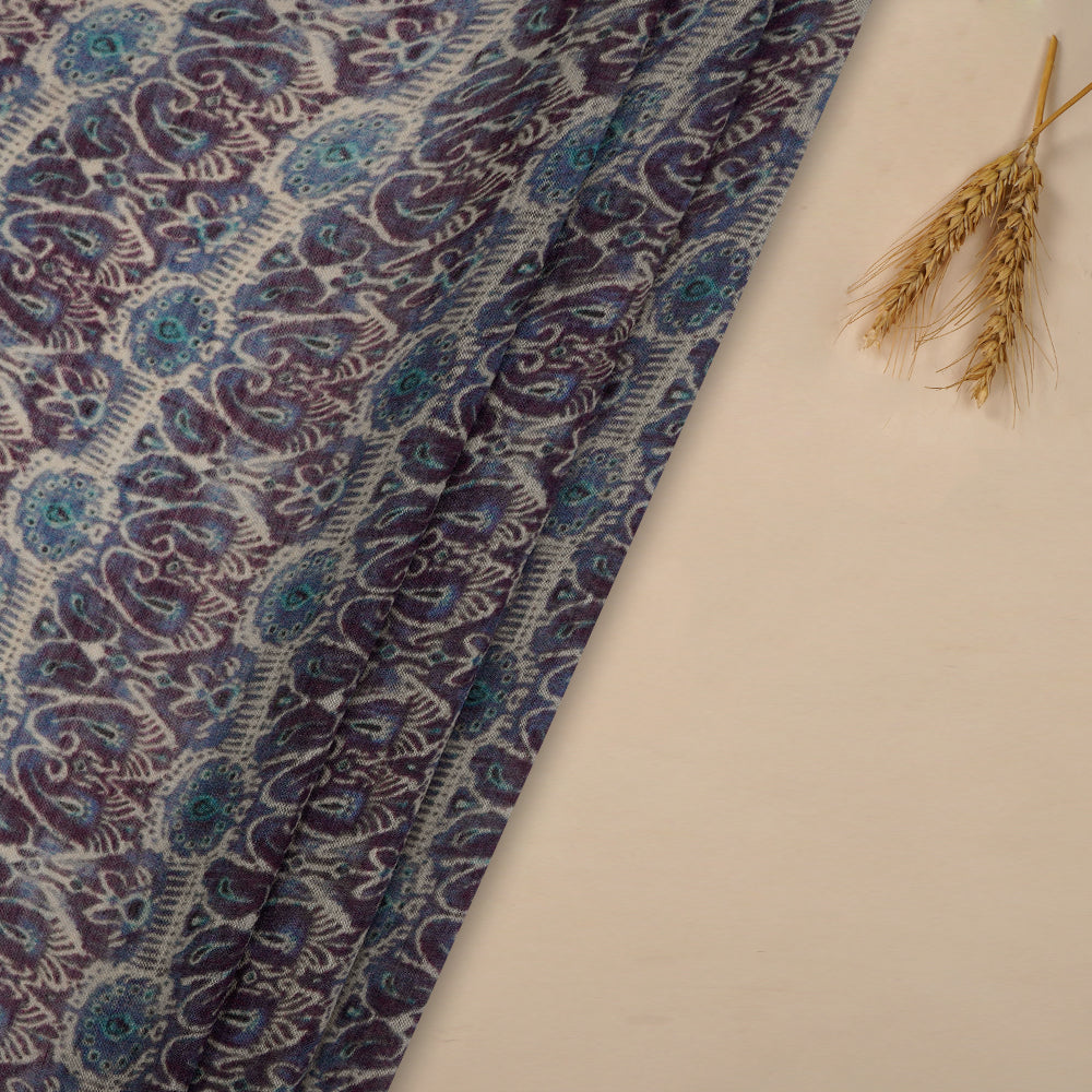 Blue Color Digital Printed Pure Muga Silk Fabric