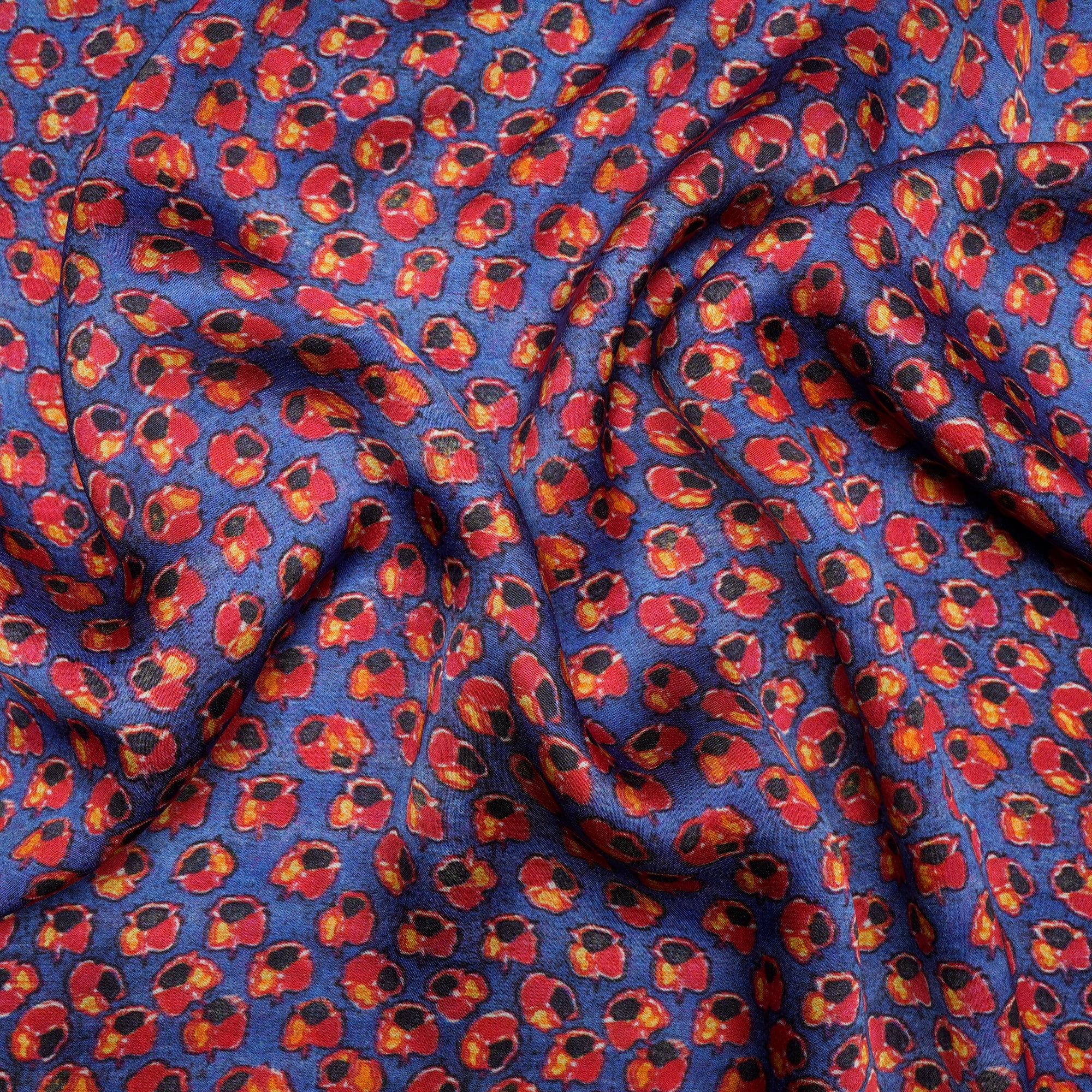 Blue-Red Color Digital Printed Bemberg Satin Georgette Fabric