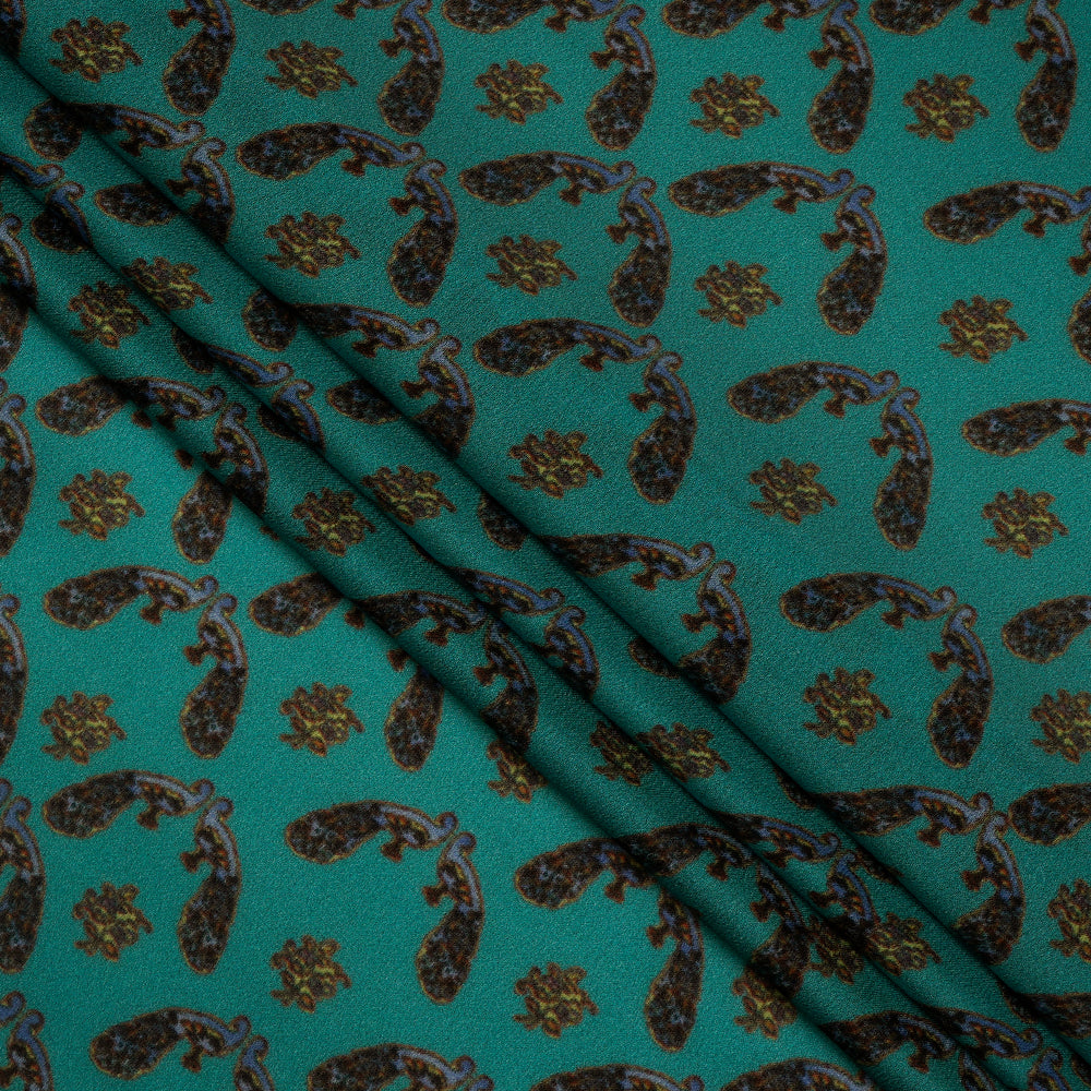 Blue Color Digital Printed Georgette Satin Silk Fabric