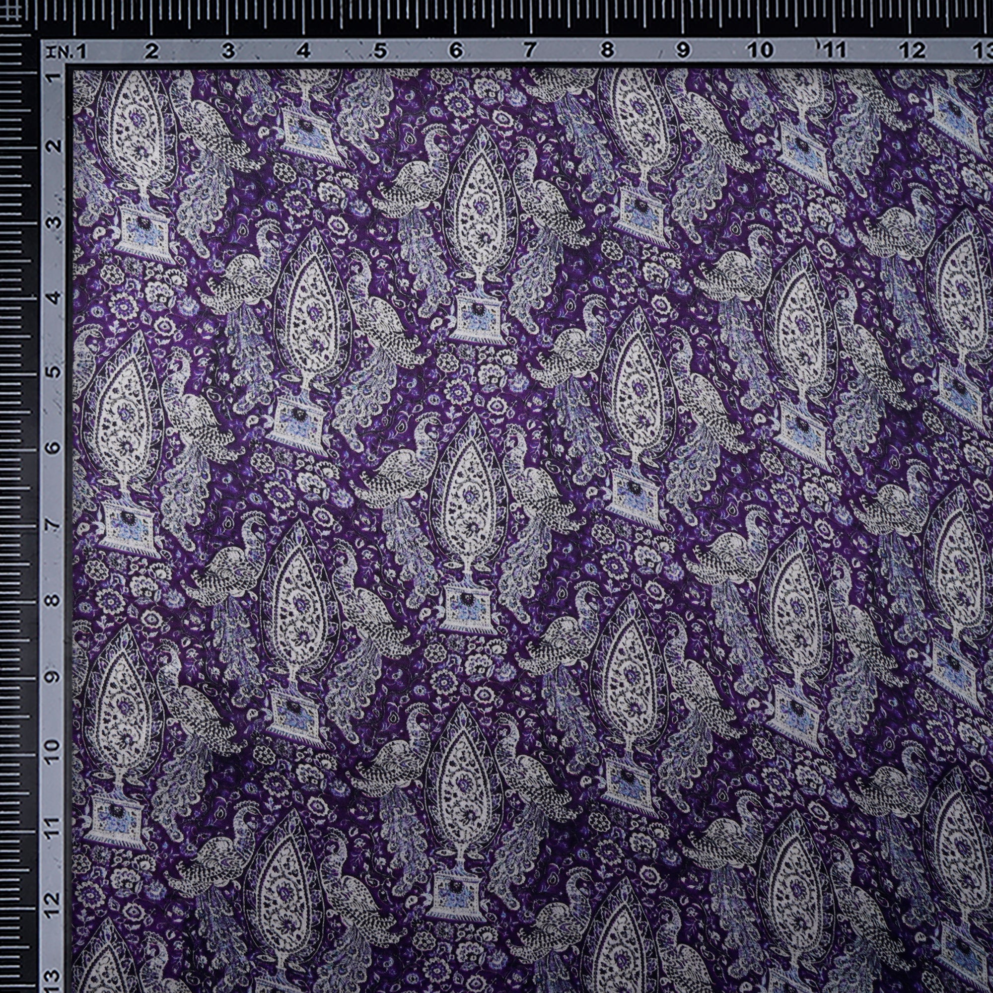 Royal Purple Color Digital Printed Bemberg Satin Georgette Fabric