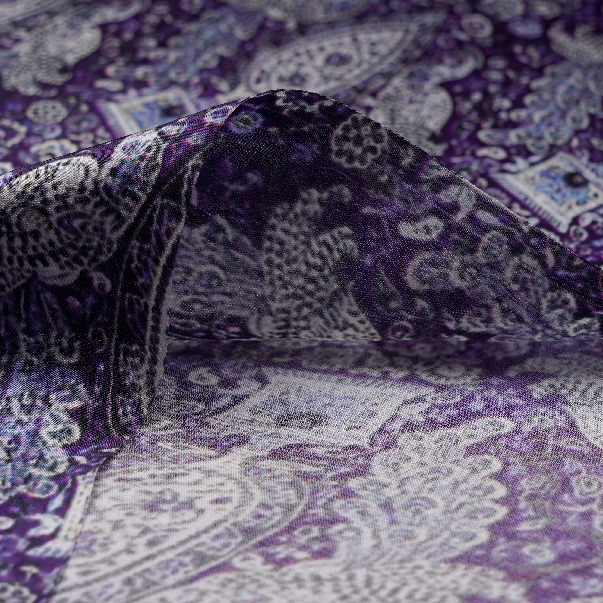 Royal Purple Color Digital Printed Bemberg Satin Georgette Fabric