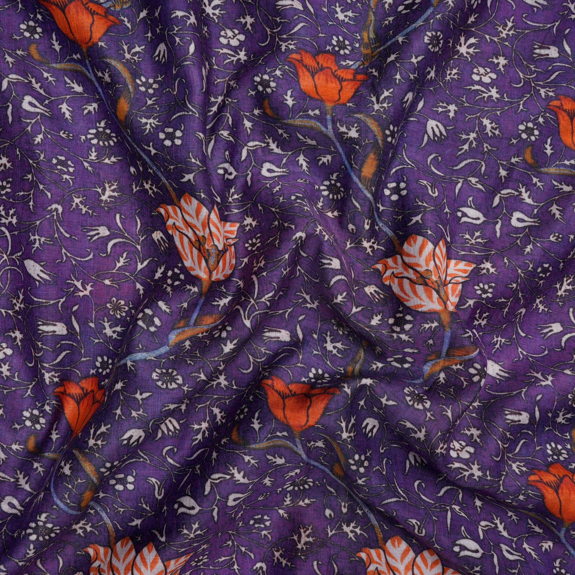 Purple Color Digital Printed Tussar Chanderi Fabric