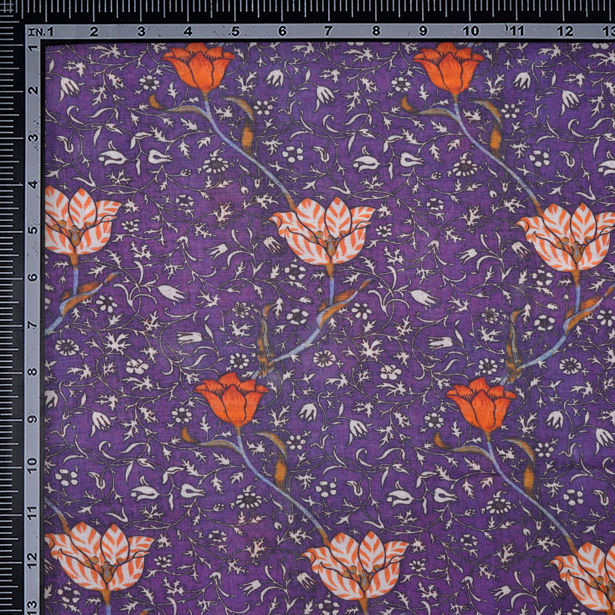 Purple Color Digital Printed Tussar Chanderi Fabric