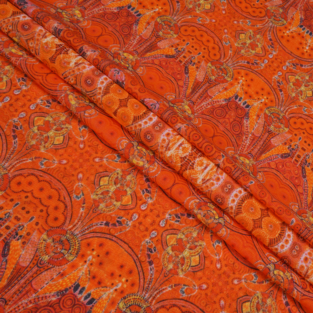 Orange Color Digital Printed High Twisted Cotton Voile Fabric