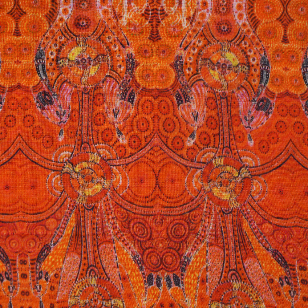 Orange Color Digital Printed High Twisted Cotton Voile Fabric