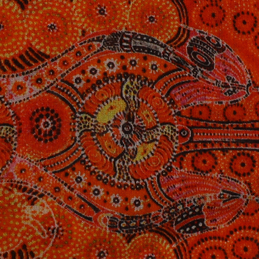 Orange Color Digital Printed Pure Chanderi Fabric