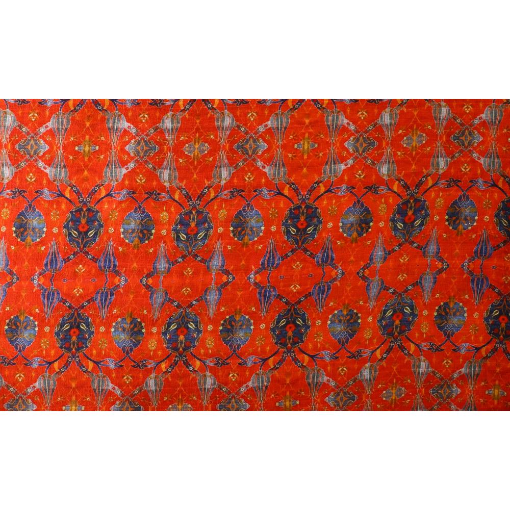 Red Color Digital Printed Dupion Silk Fabric