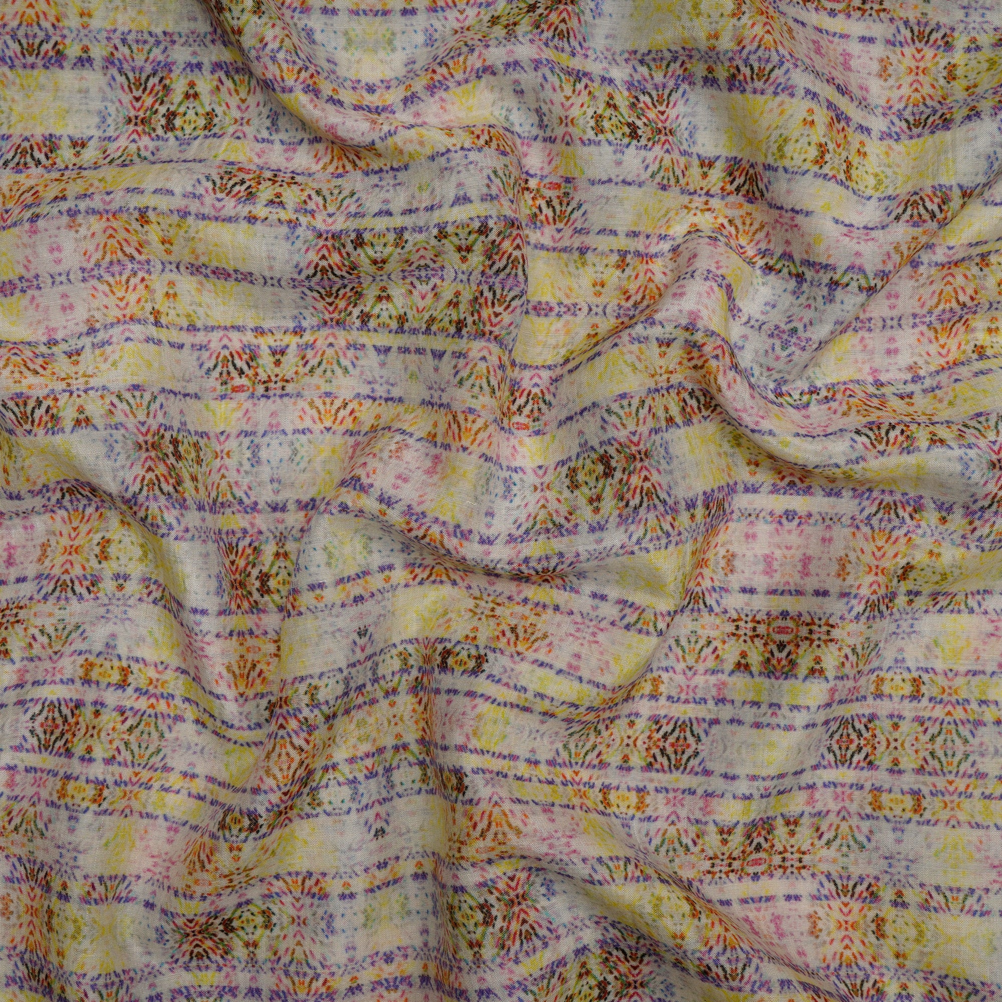 Multi Color Digital Printed Tussar Chanderi Fabric
