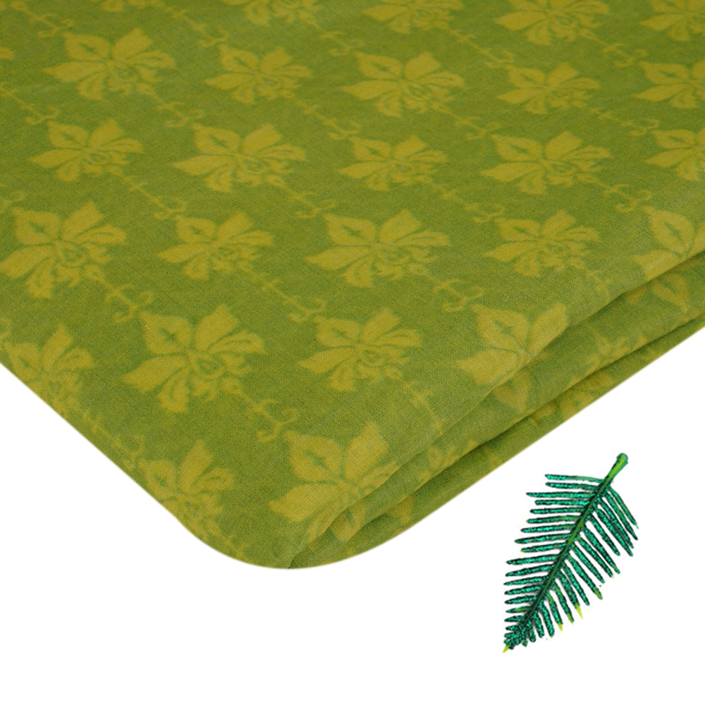 Green Color Digital Printed Tussar Chanderi Fabric