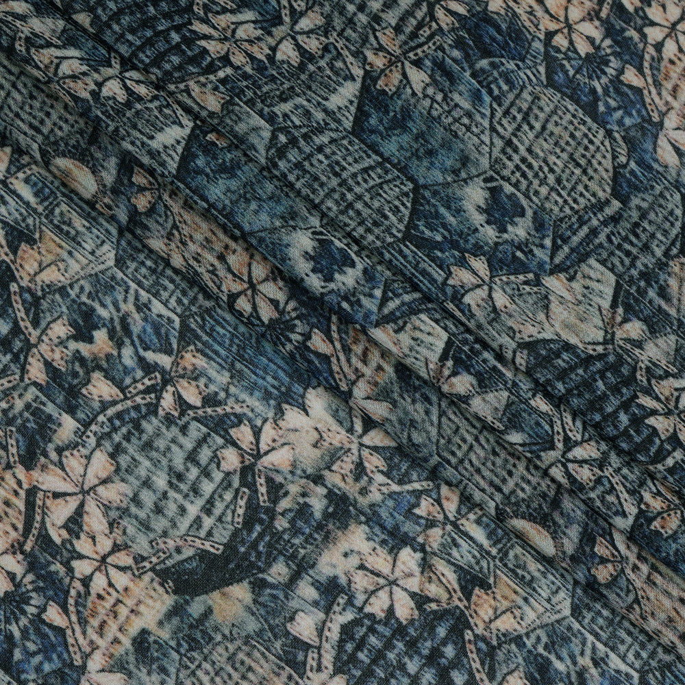 Dark Blue Color Digital Printed Chanderi Fabric