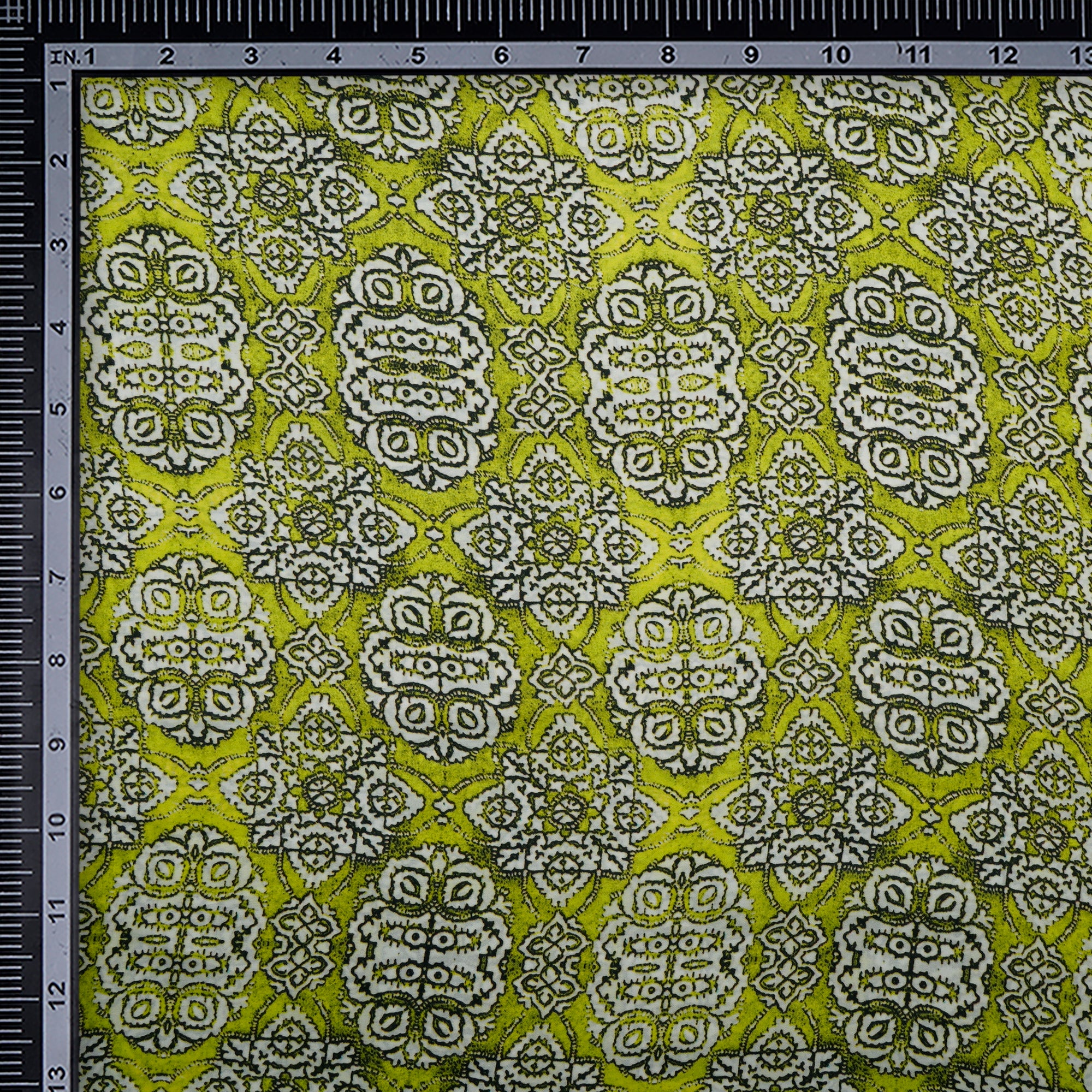 Lime Green Color Digital Printed Bemberg Satin Fabric