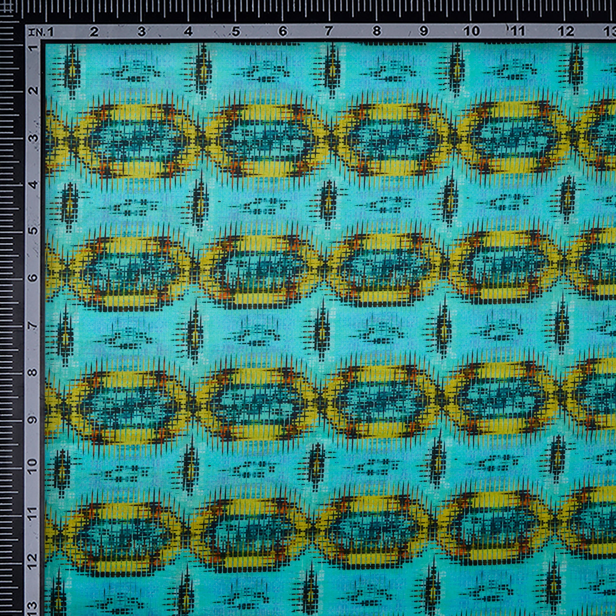 Blue-Yellow Color Digital Printed Cotton Lawn Fabric